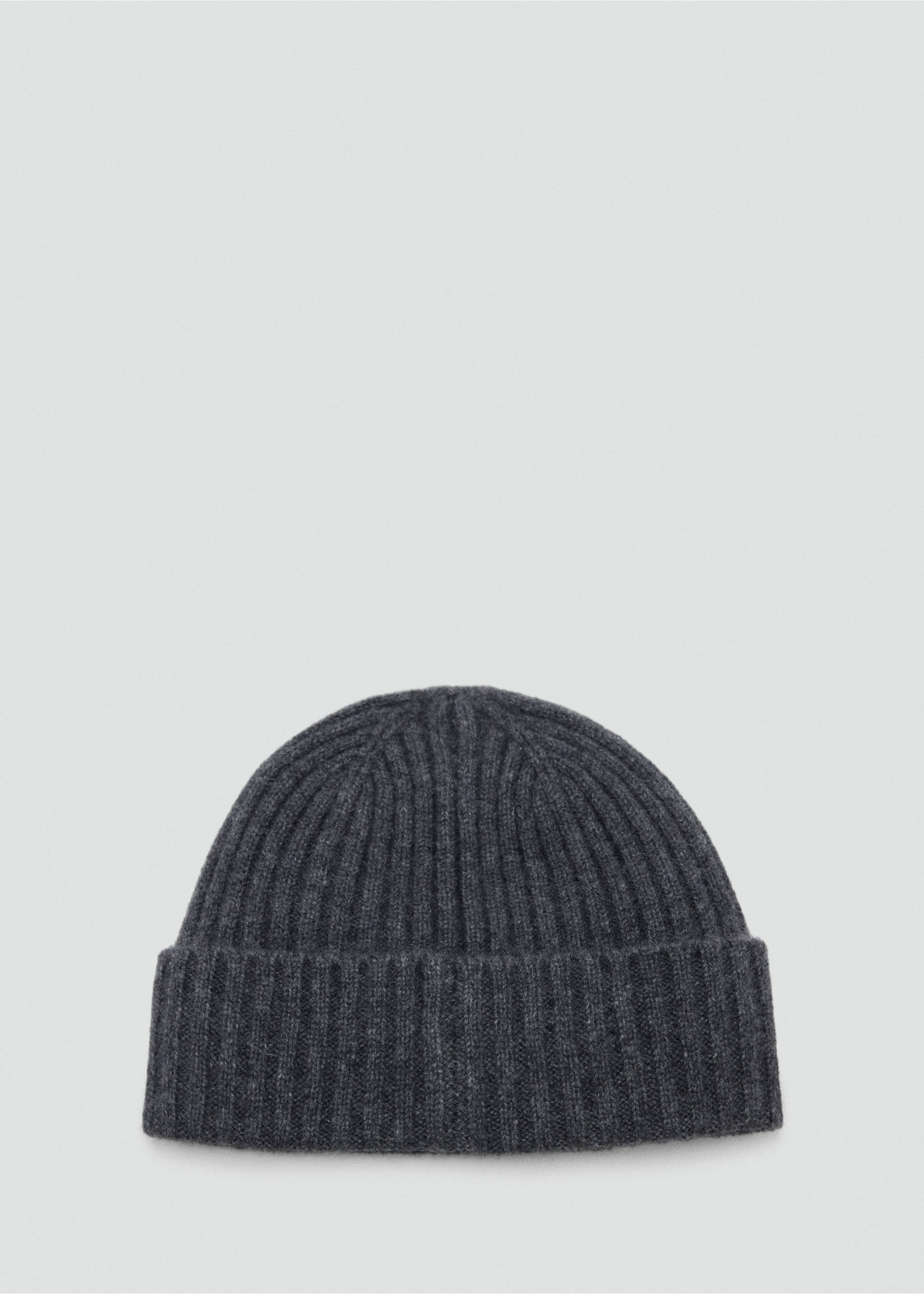 Dark grey ribbed knit beanie with a turned-up brim., Grey. Ref: 37037904-00.
