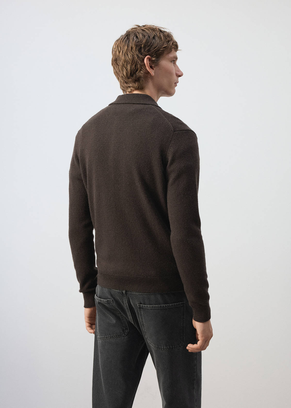 Wool and cashmere blend polo jumper — Chocolate