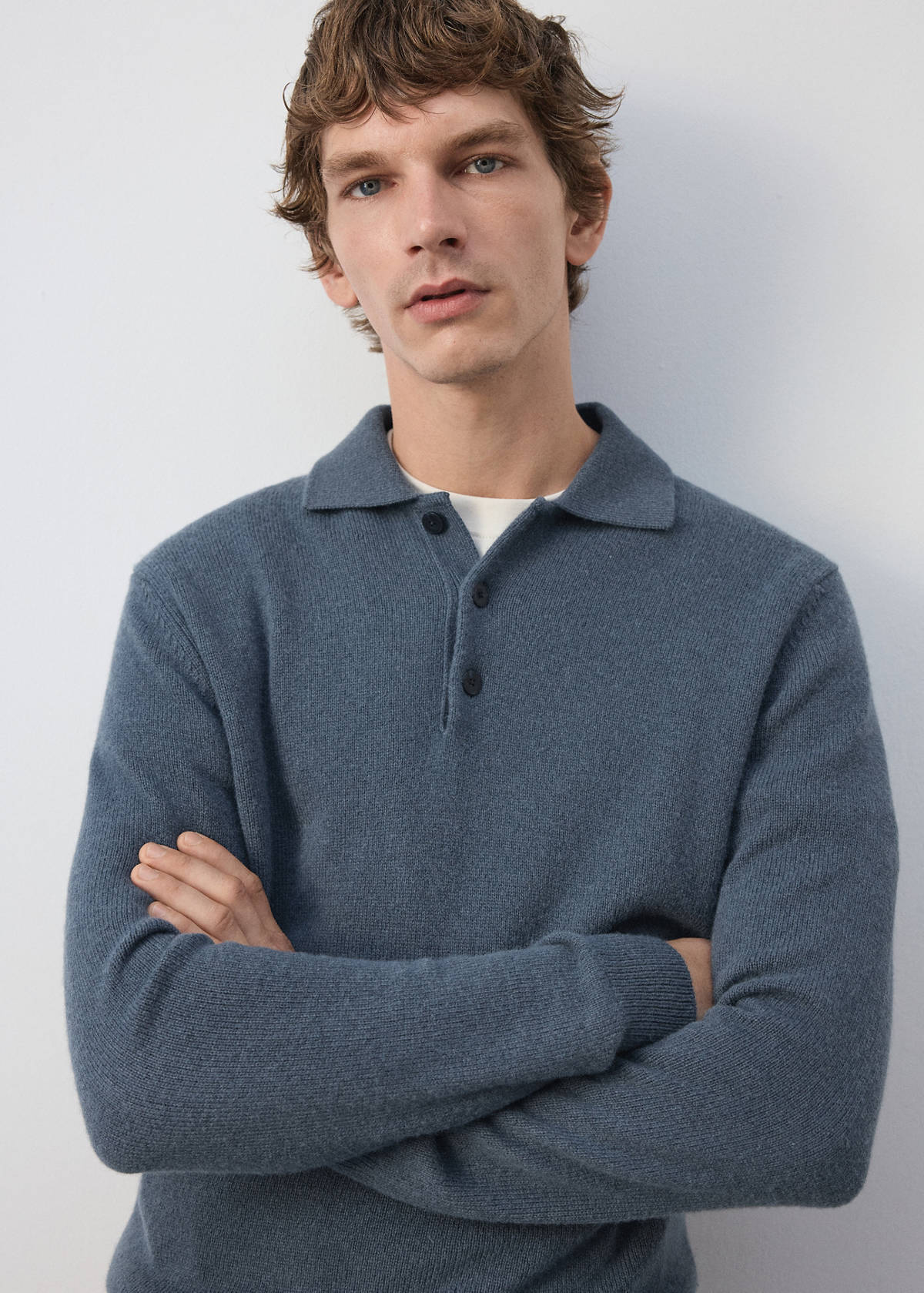 Wool and cashmere blend polo jumper — Indigo Blue