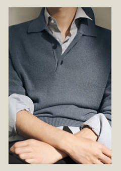 Wool and cashmere blend polo jumper — Indigo Blue 6