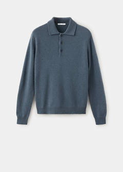 Wool and cashmere blend polo jumper — Indigo Blue 8