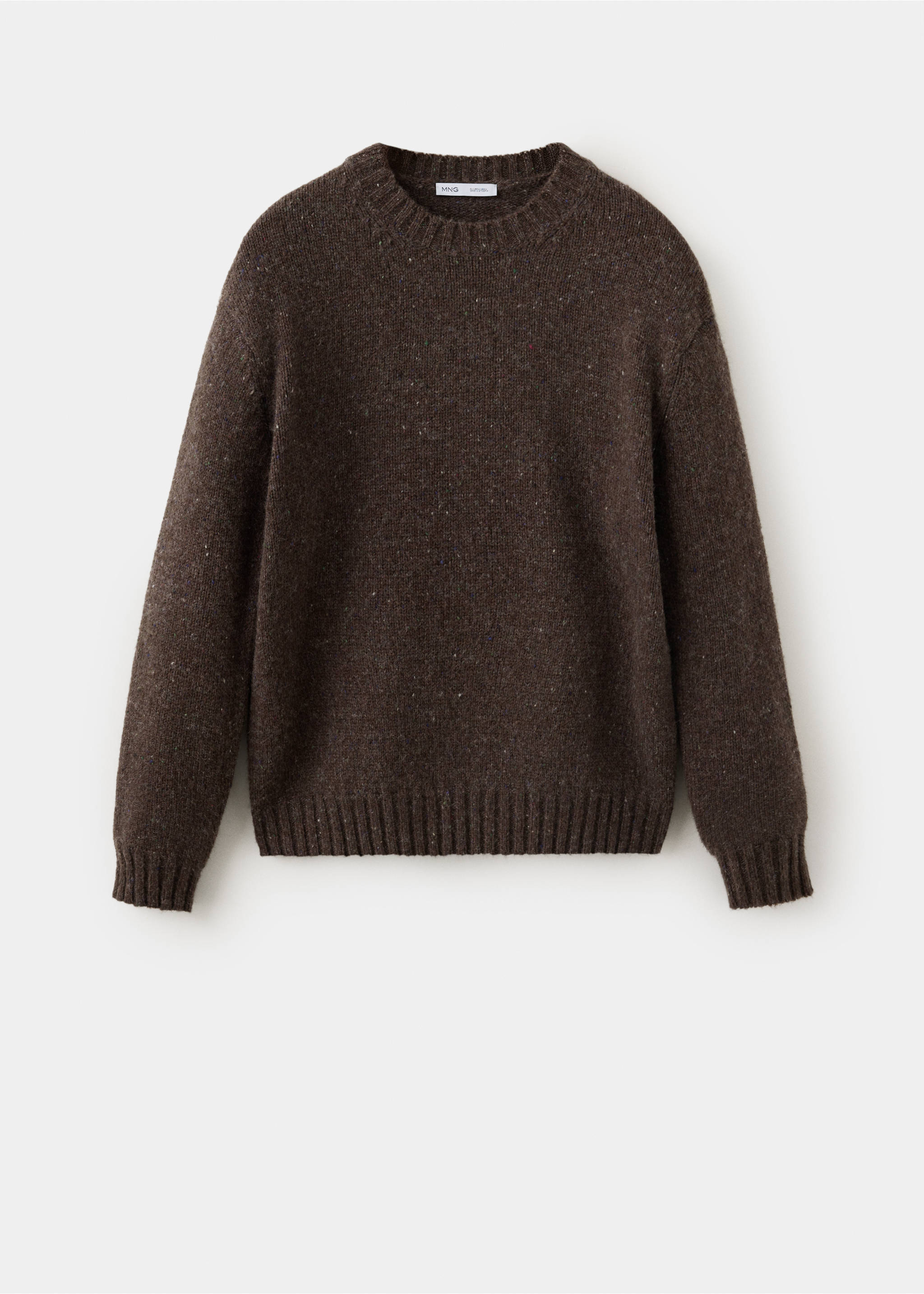 Dark brown speckled crew-neck jumper in a textured knit., Chocolate. Ref: 37037910-00.
