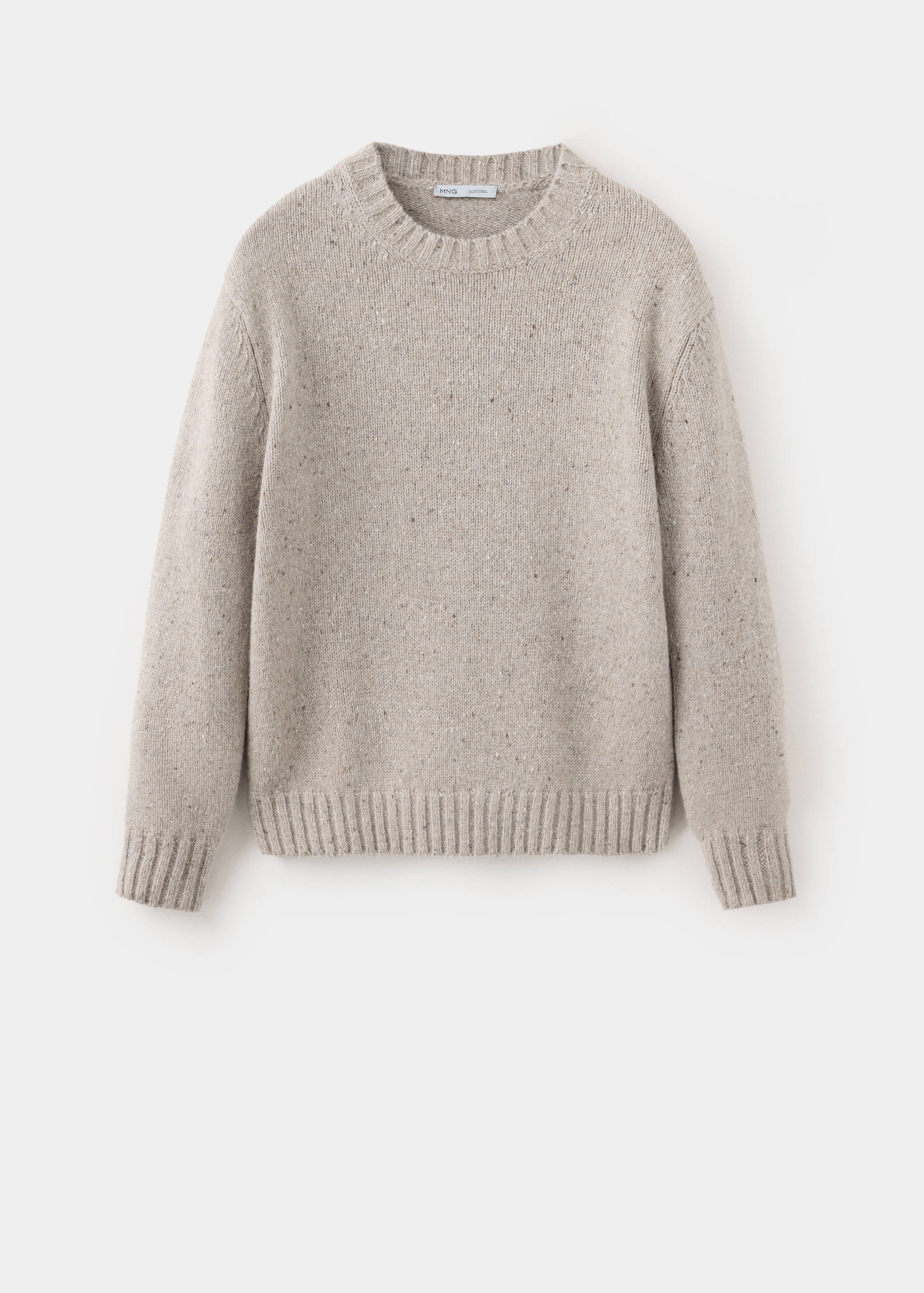 Beige melange crew neck jumper in a regular fit with ribbed trim.