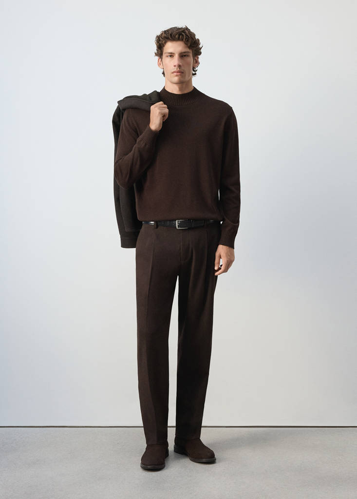 Sweter z cienkiej dzianiny z mieszanki bawełny czekoladowy - Mężczyzna - M - MANGO MAN
