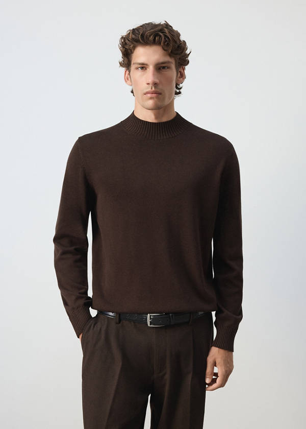 Fine knit cotton blend sweater — Chocolate