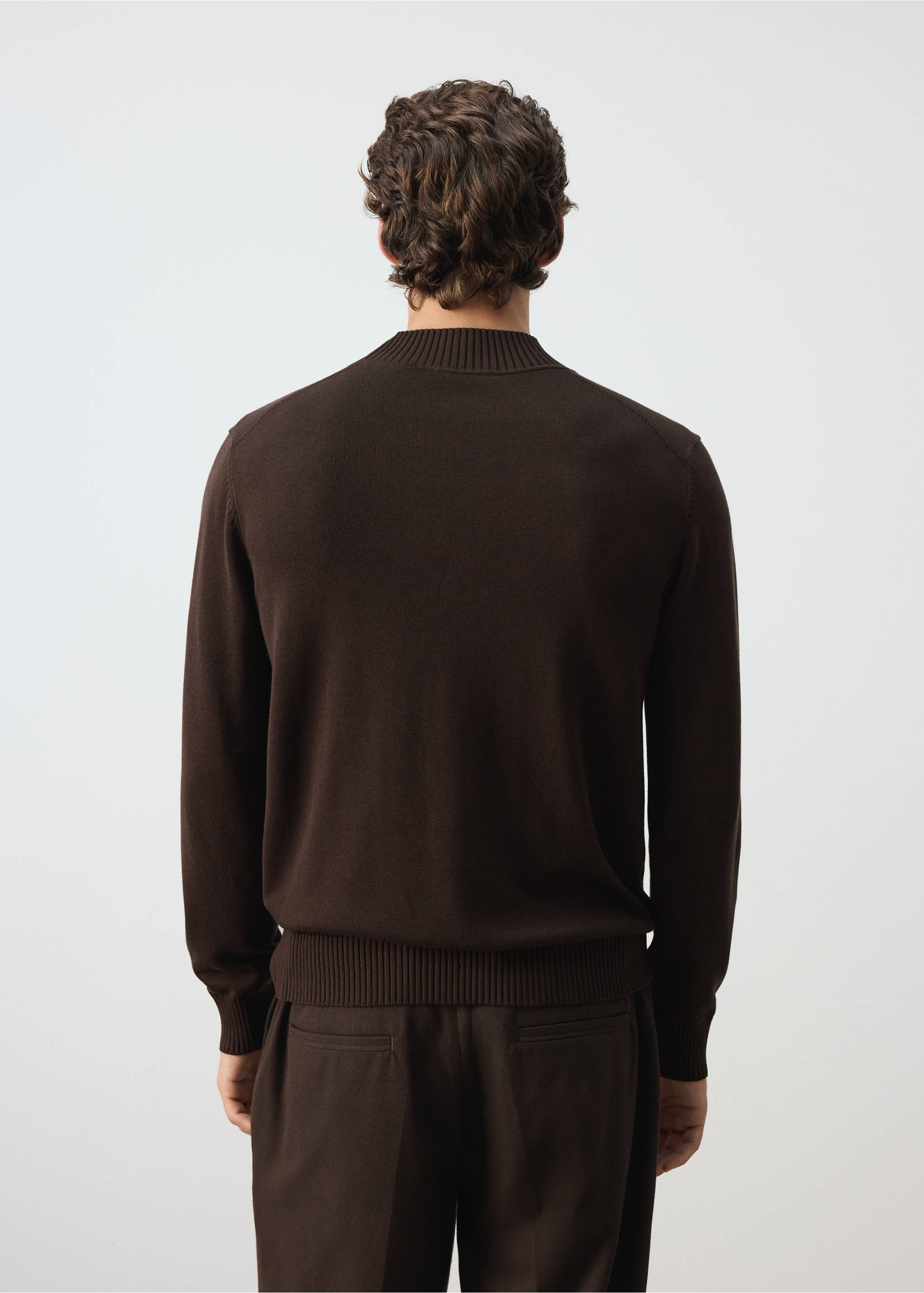 Back view of a dark brown knitted jumper with a ribbed high collar., Chocolate. Ref: 37037916-00.