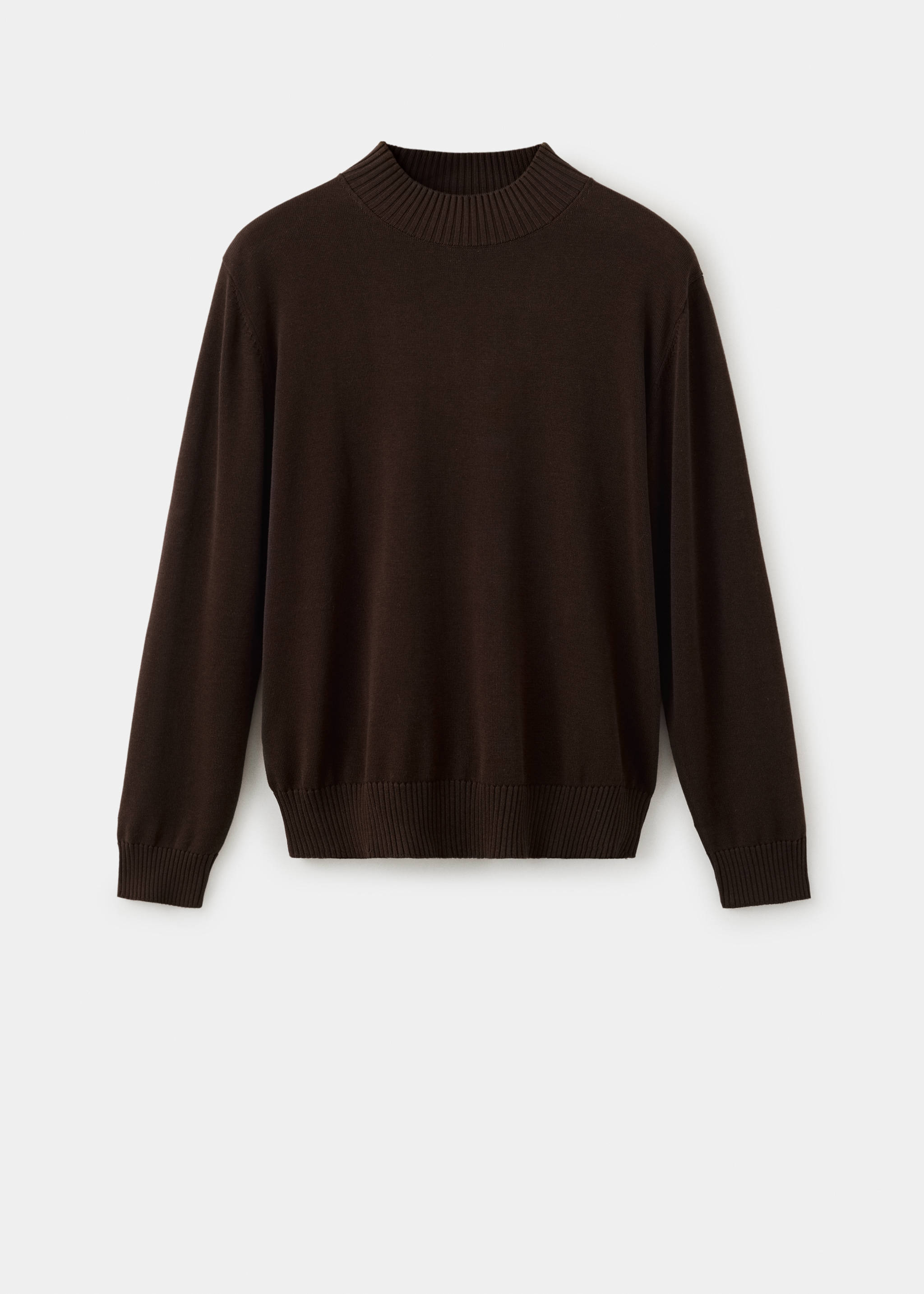 Dark brown men's jersey with a ribbed mock neckline and long sleeves.
