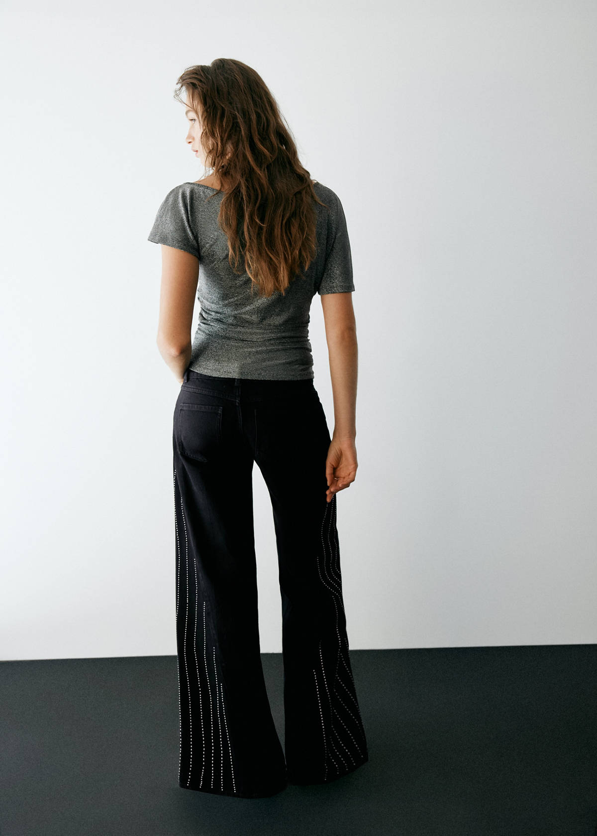 Wide leg jeans with rhinestones — Black