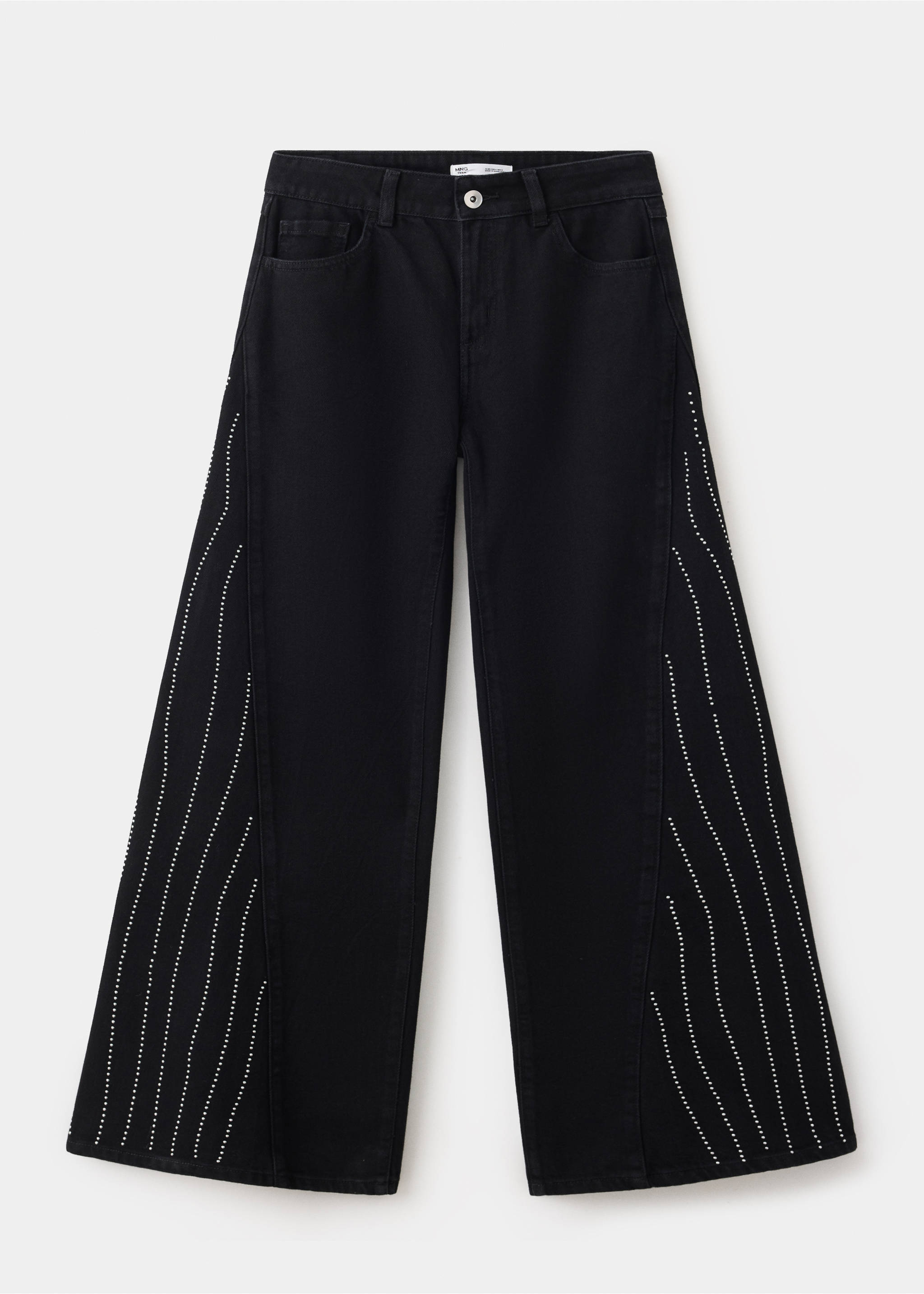 Wide-leg jeans with rhinestone details - Article without model, Black. Ref: 37037922-00.