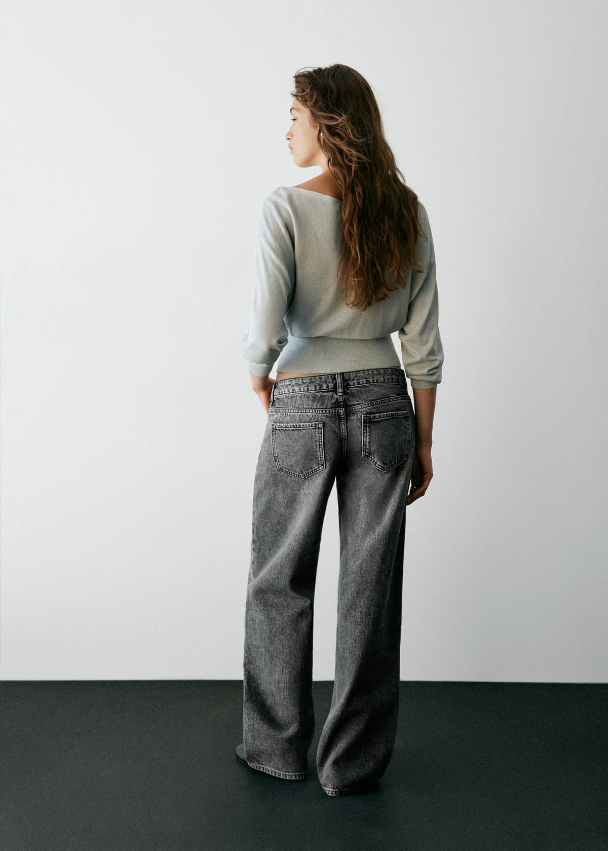 Wide leg jeans with rhinestones — Denim Grey