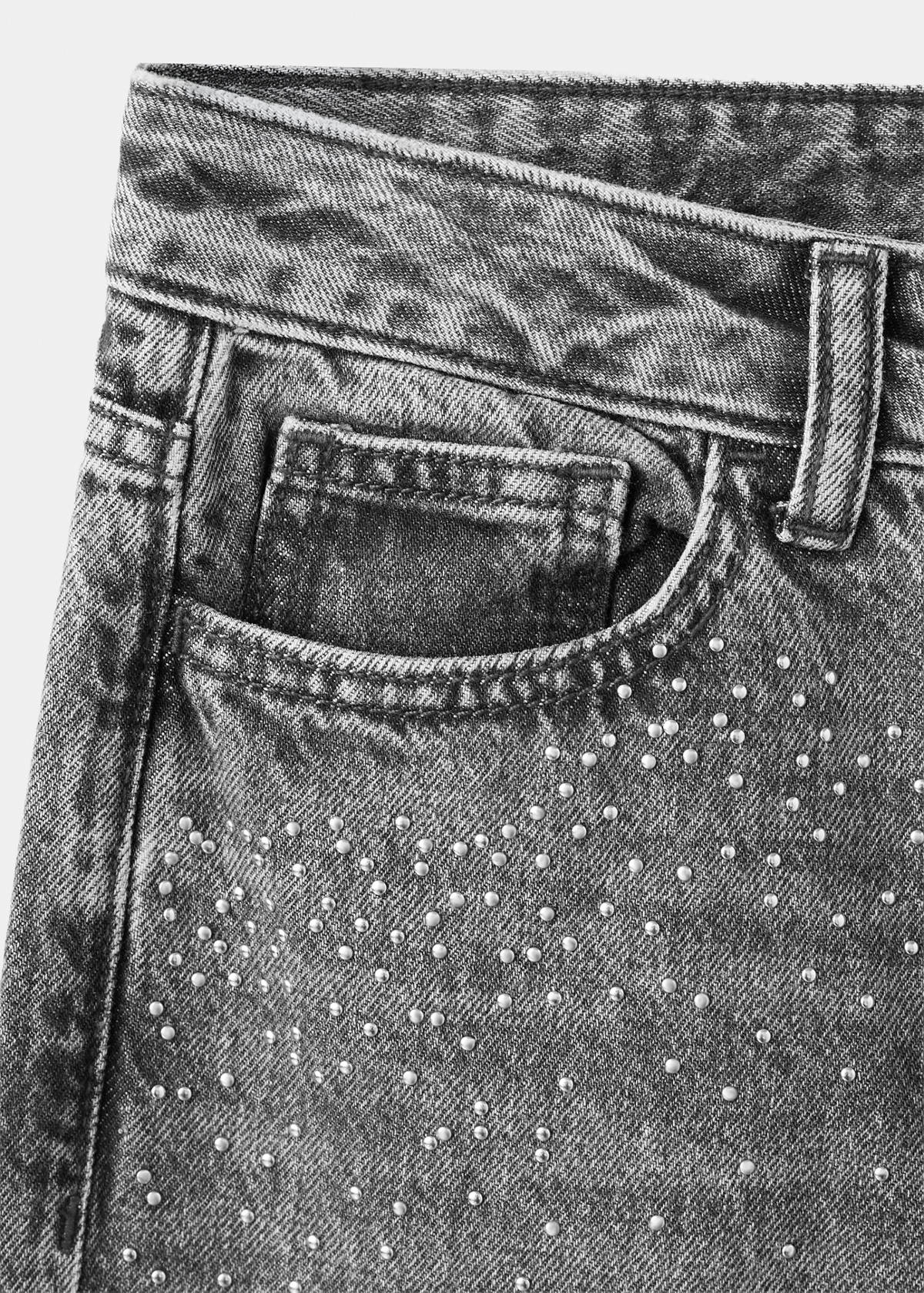 Wide leg jeans with rhinestones — Denim Grey