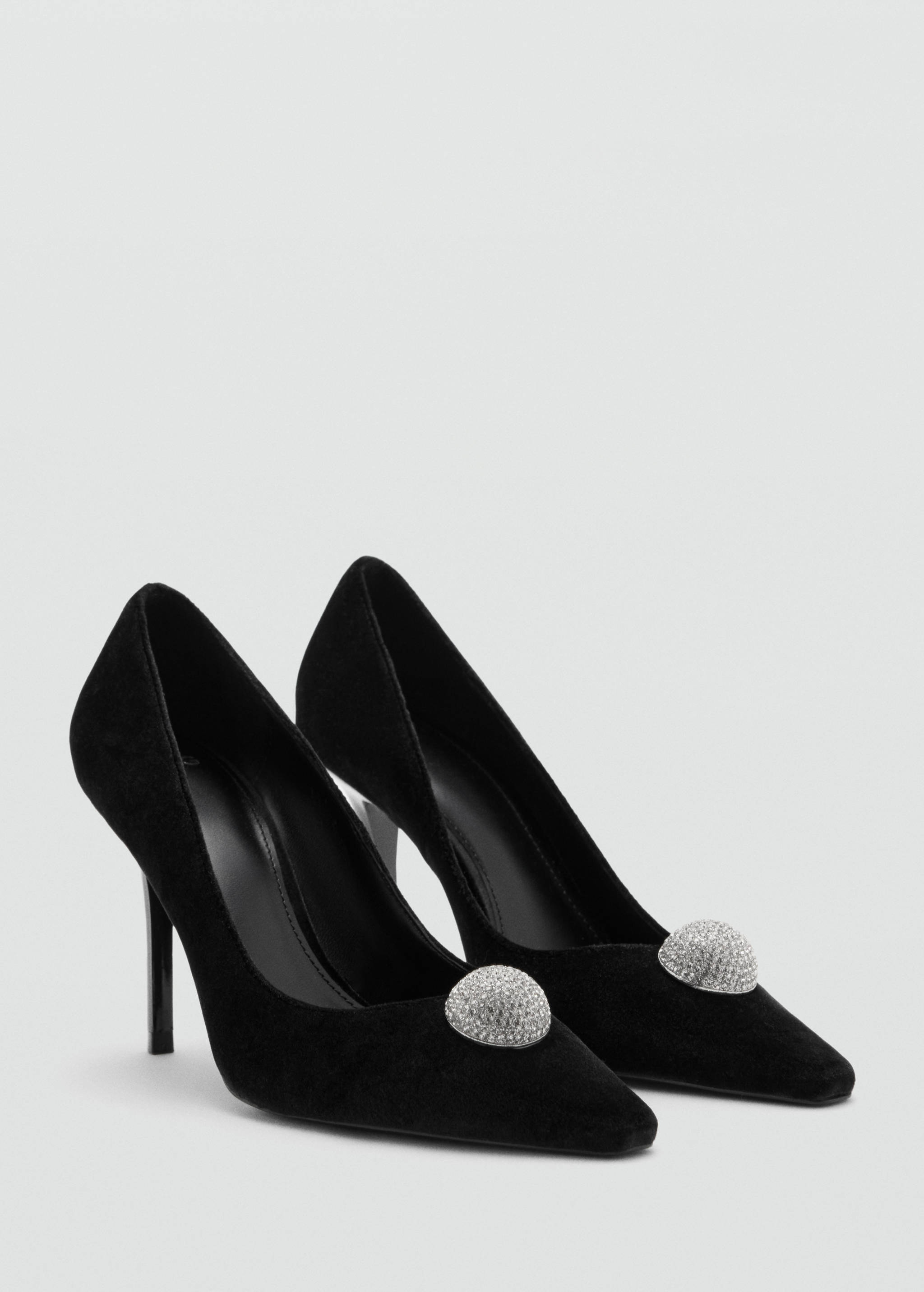 Chaussures à talon en velours avec ornement bijou - Plan moyen
