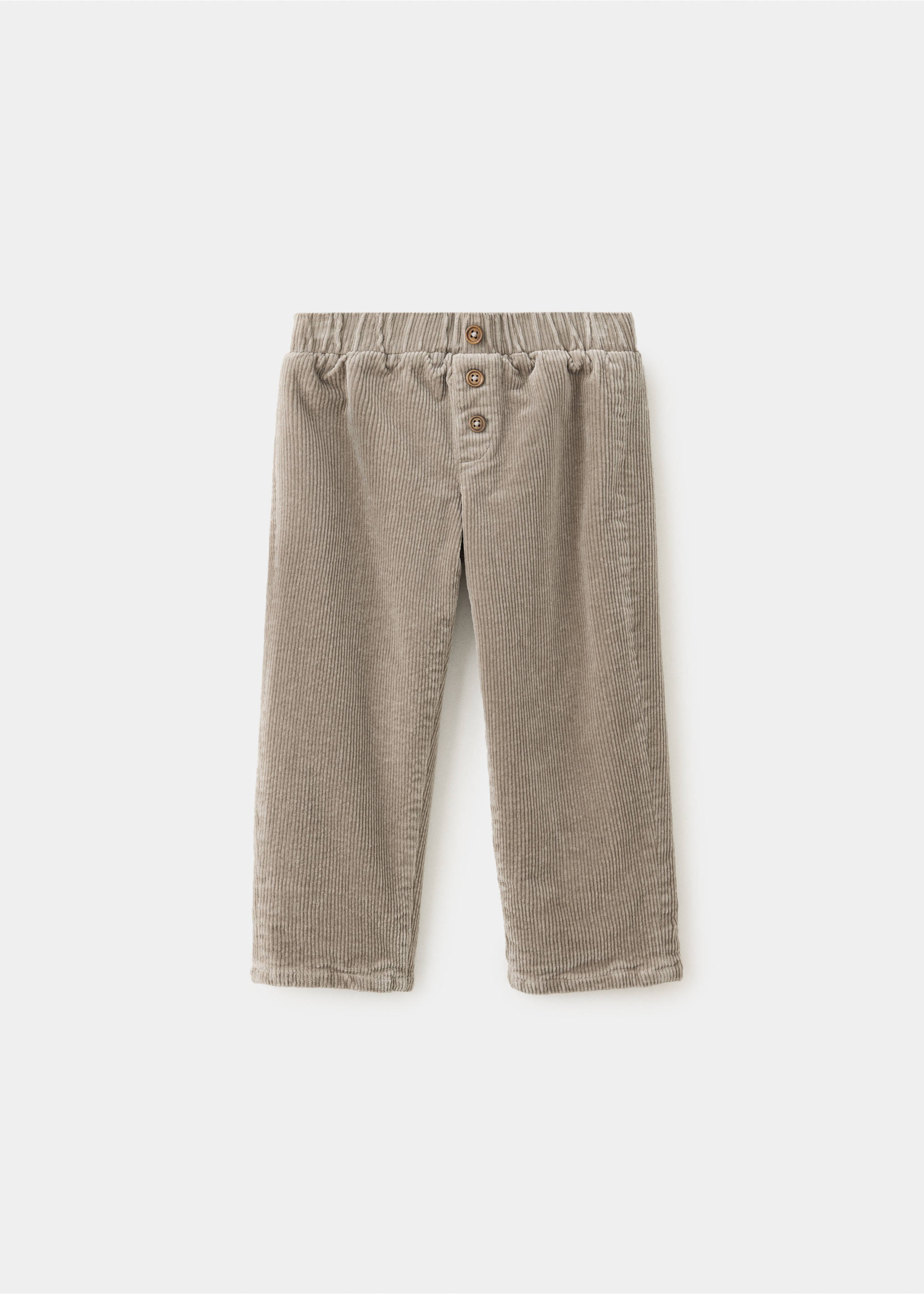 Taupe corduroy trousers with an elasticated waist and decorative buttons., Medium Brown. Ref: 37037927-00.