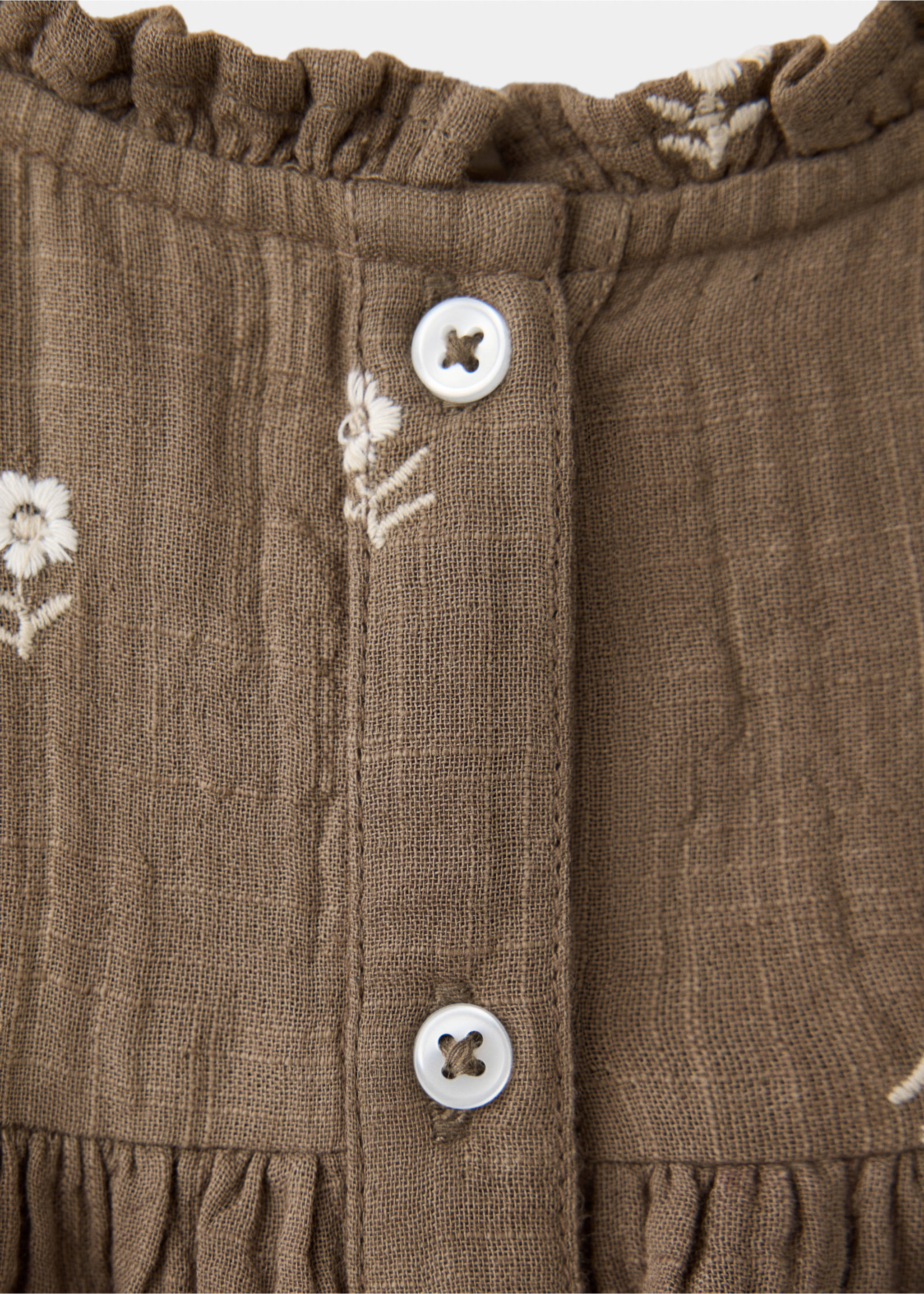 Dress and romper with embroidered flowers - Details of the article 8, Chocolate. Ref: 37037929-00.