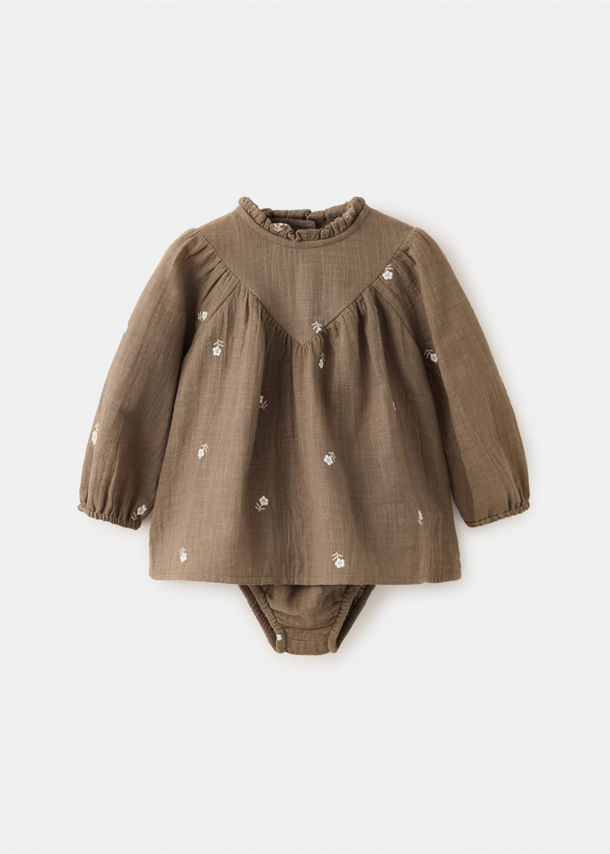 Dress and romper with embroidered flowers - Article without model, Chocolate. Ref: 37037929-00.