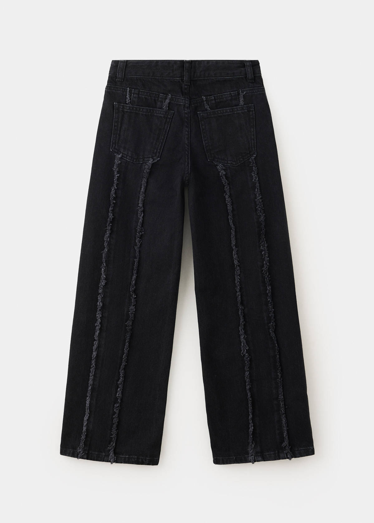 Wide-leg fringe jeans — Black denim