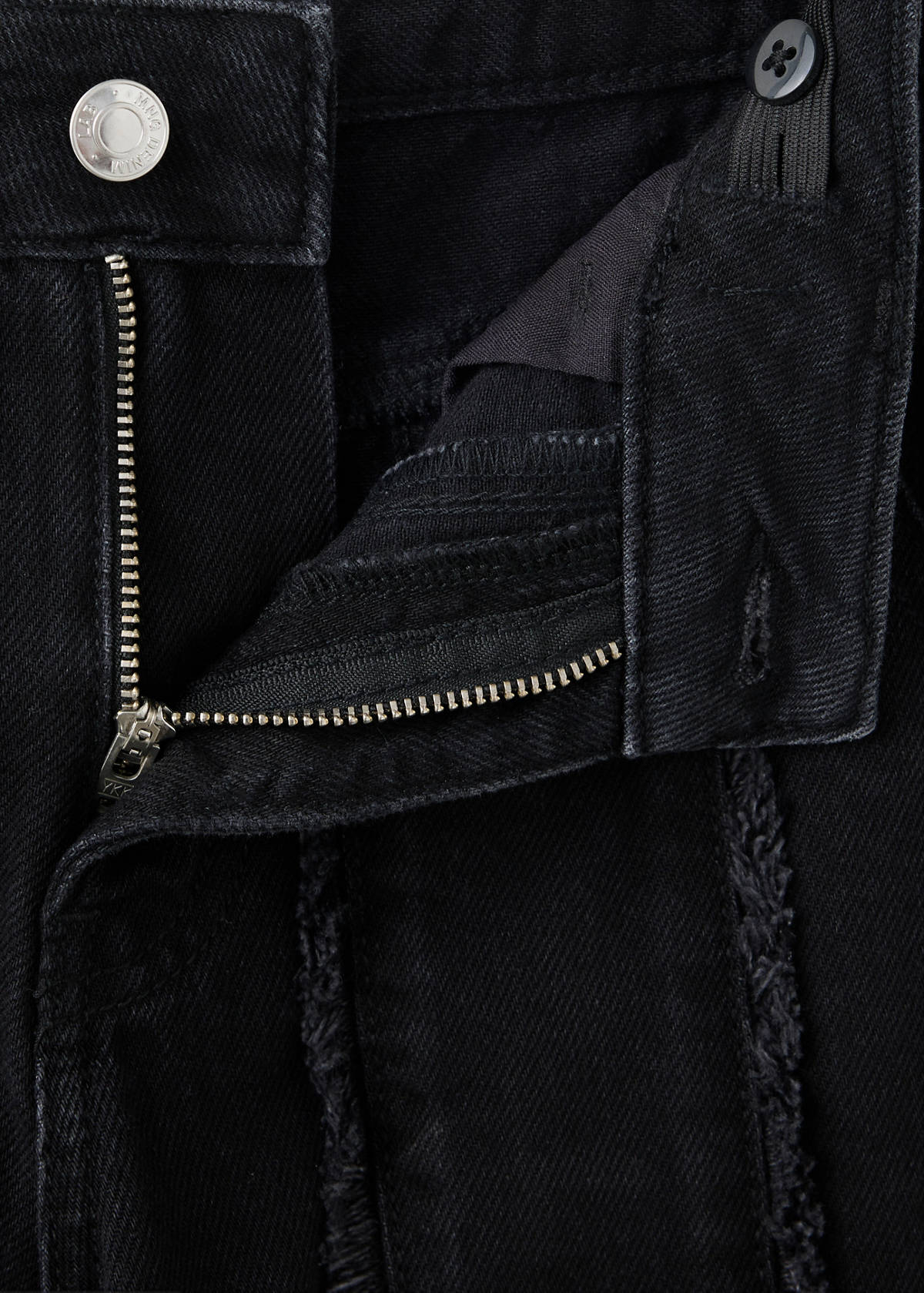 Wide-leg fringe jeans — Black denim