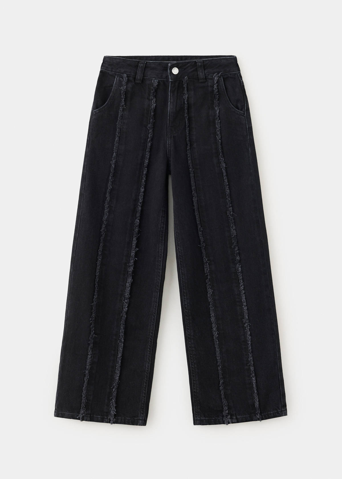 Wide-leg fringe jeans — Black denim
