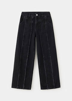 Wide-leg fringe jeans — Black denim 1