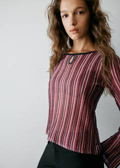 Striped shiny jumper with slit opening — Burgundy 1