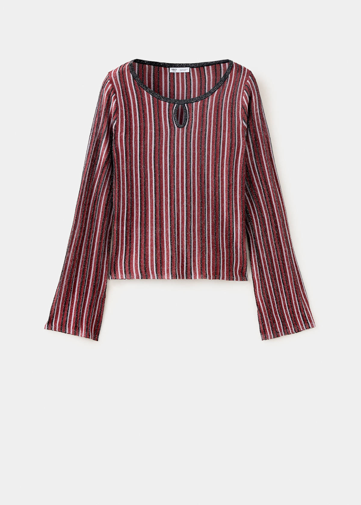 Striped shiny jumper with slit opening — Burgundy