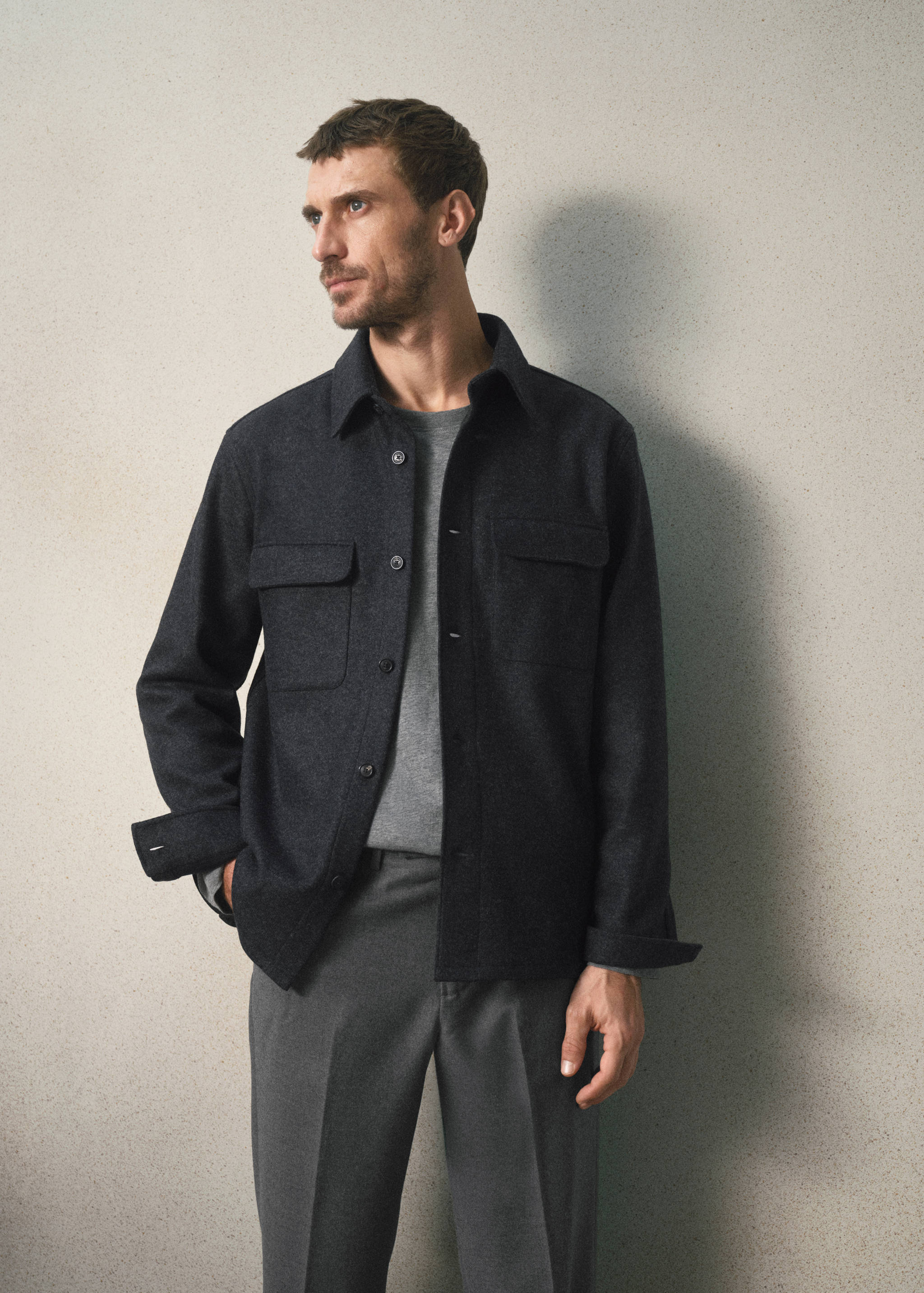 Overshirt van wolmix met zakken, regular fit - Middenvlak