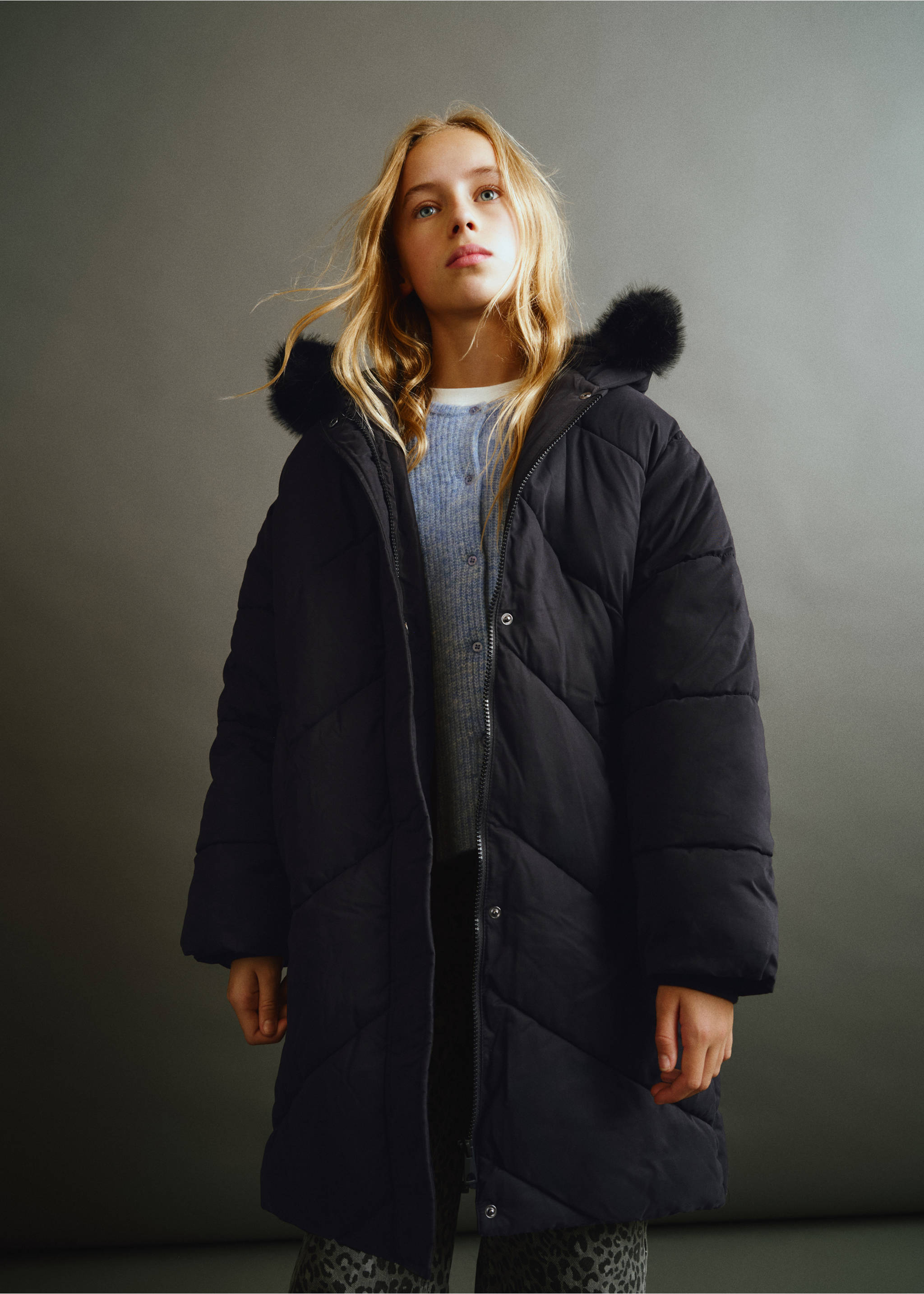 Long padded anorak - Medium plane, Black. Ref: 37038262-00.