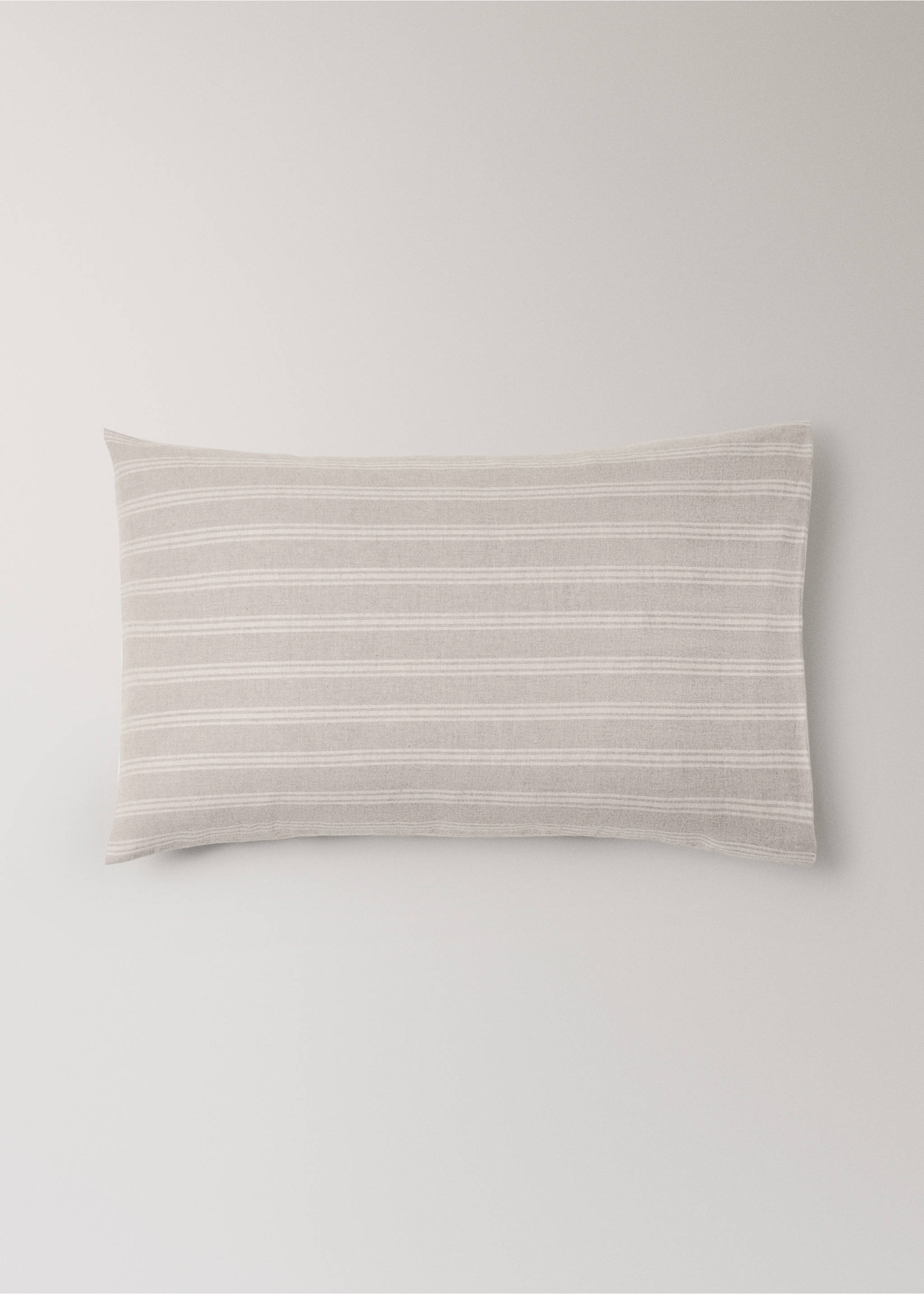 Beige and white striped pillowcase with a textured fabric finish., Beige. Ref: 37038268-00.