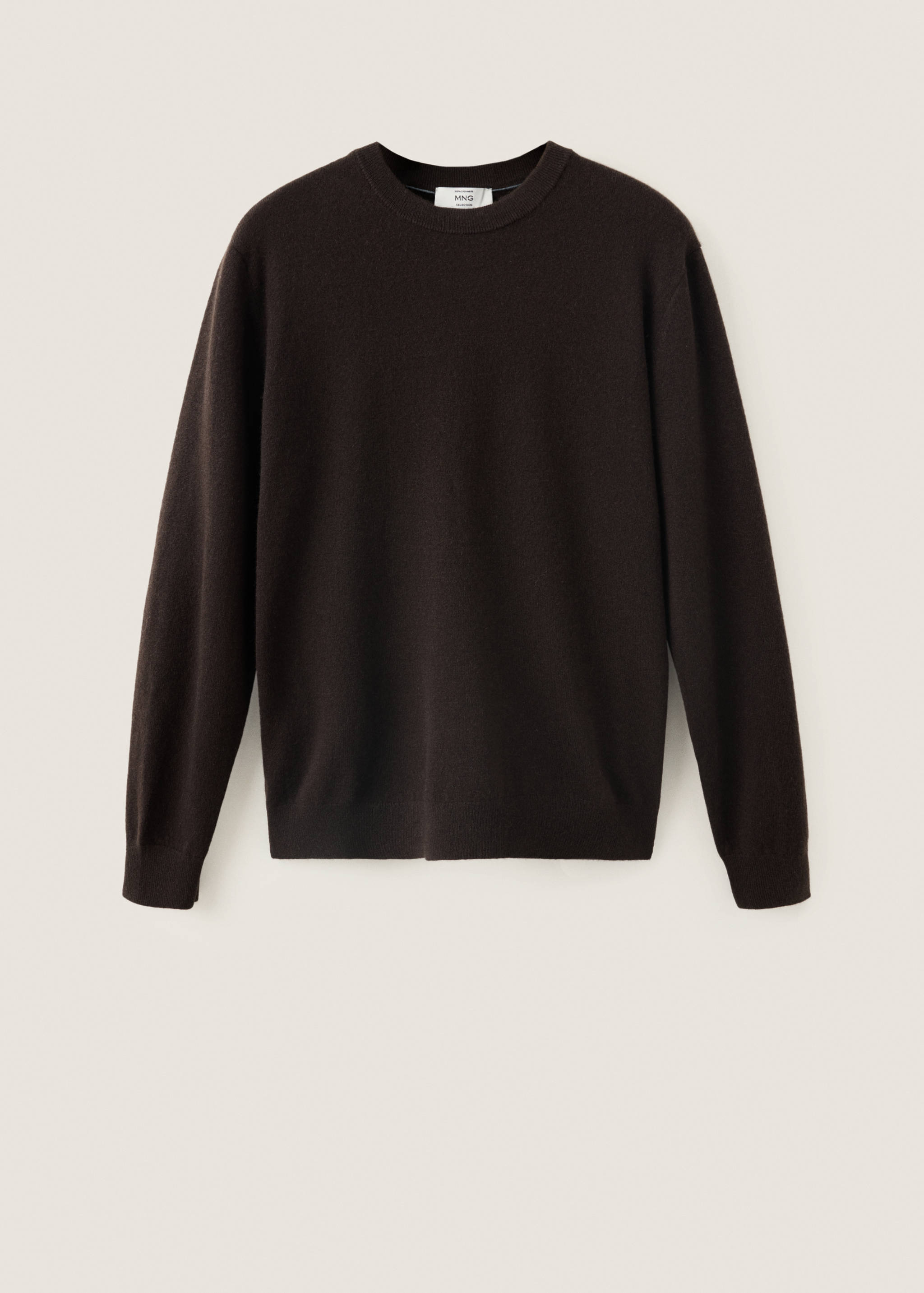 Dark brown men's crew neck jumper with long sleeves.