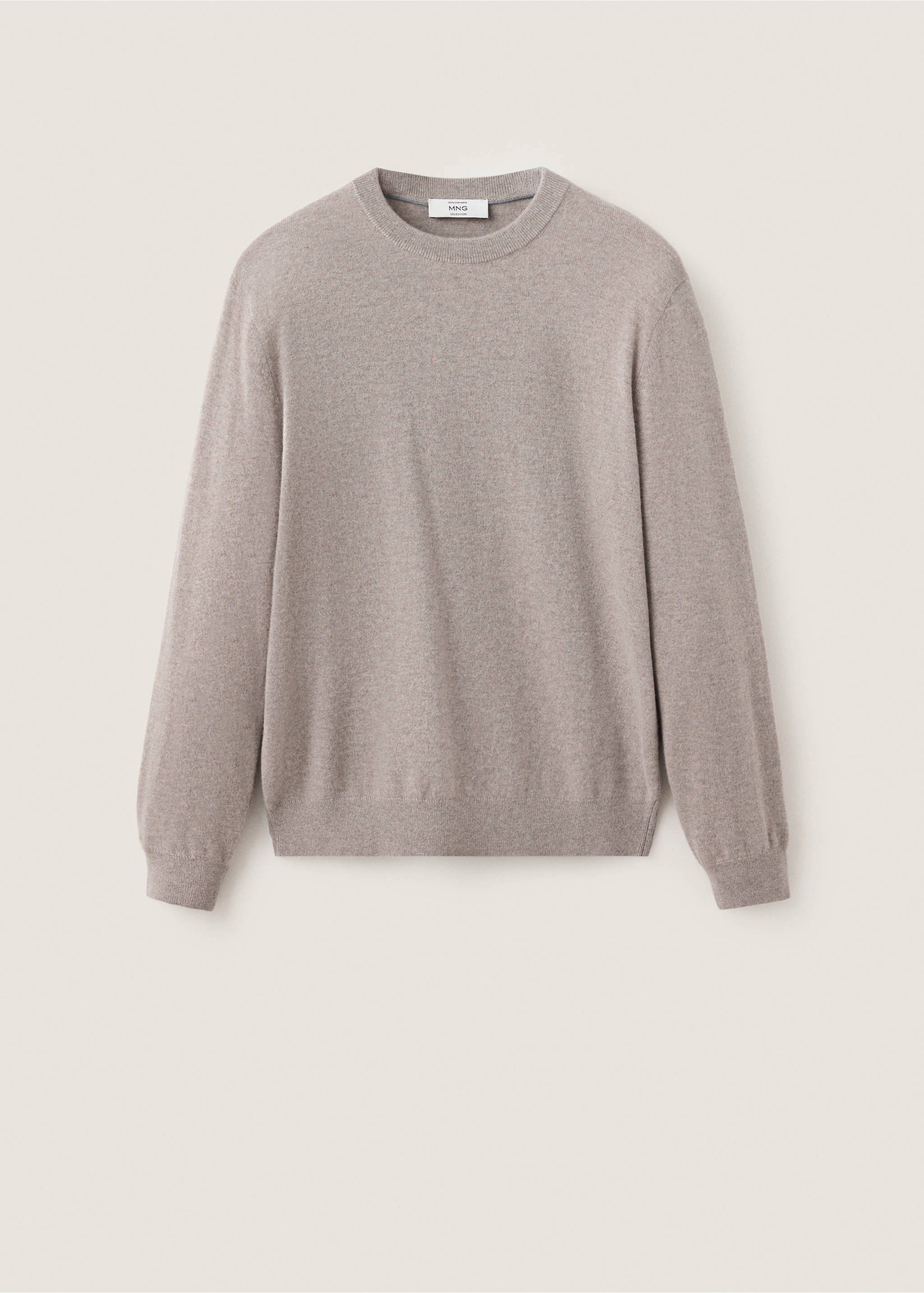 Light taupe knit jersey with a crew neckline and long sleeves., Medium Brown. Ref: 37038276-00.