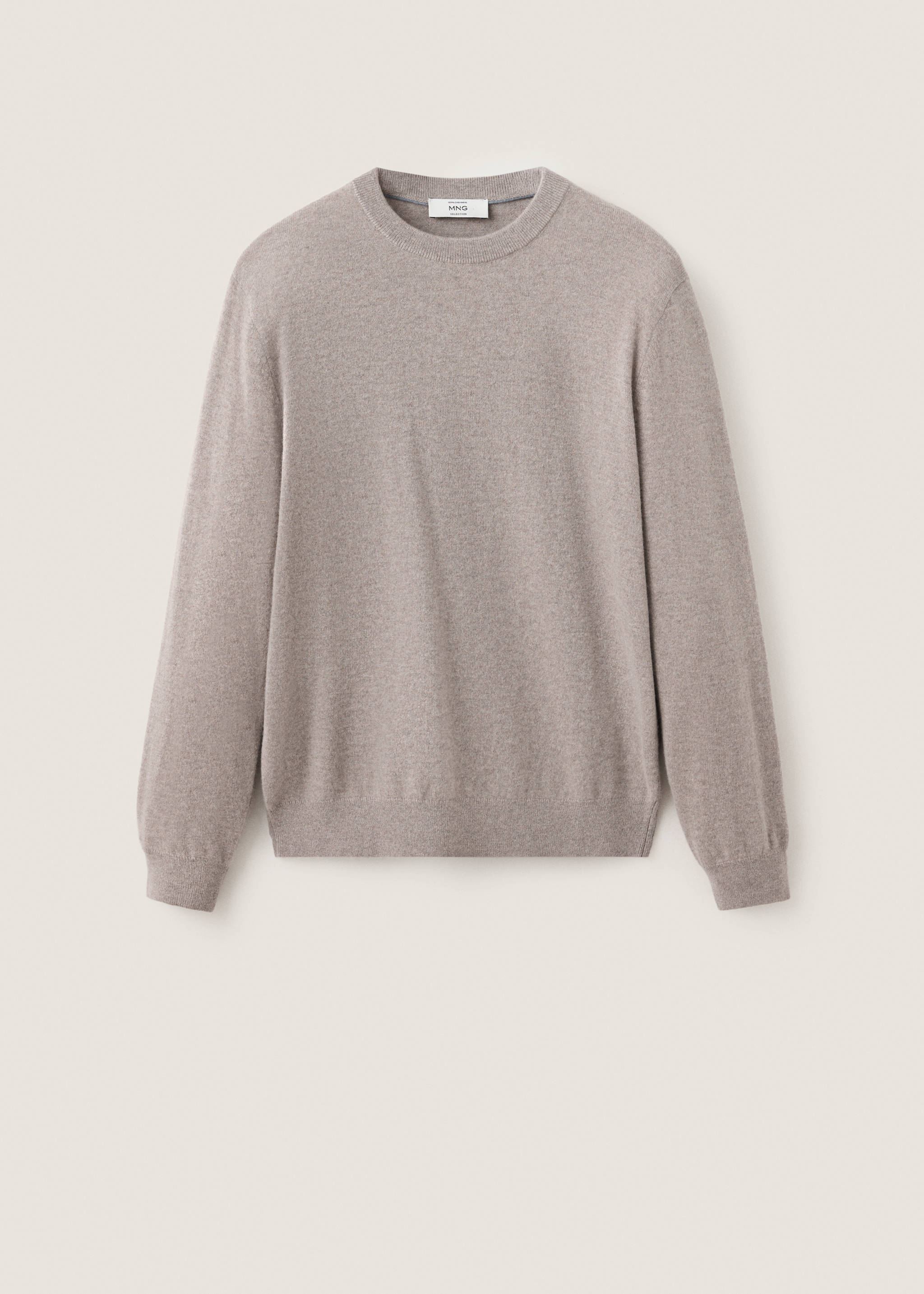 Taupe melange men's crew-neck jersey with long sleeves and ribbed trim.