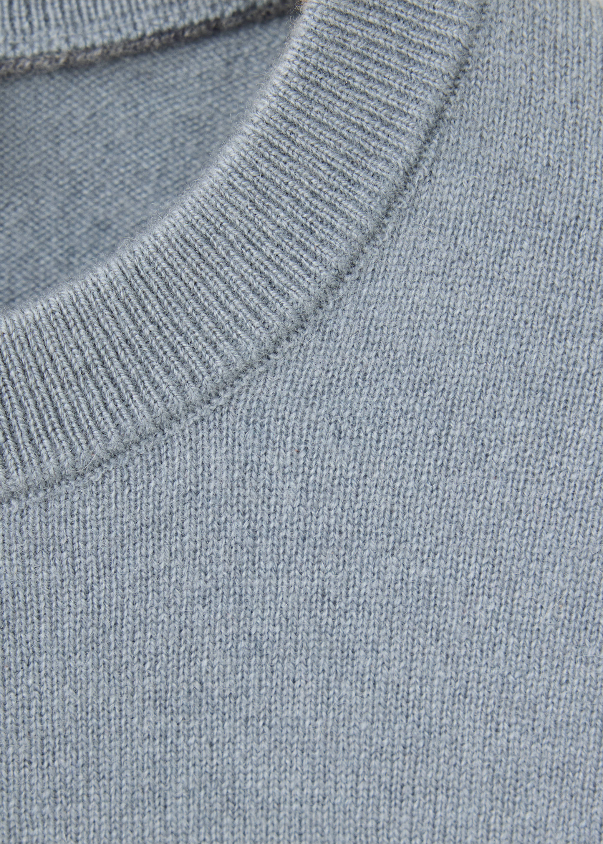 Close-up of a grey knitted jumper with a ribbed crew neck., Sky Blue. Ref: 37038276-00.