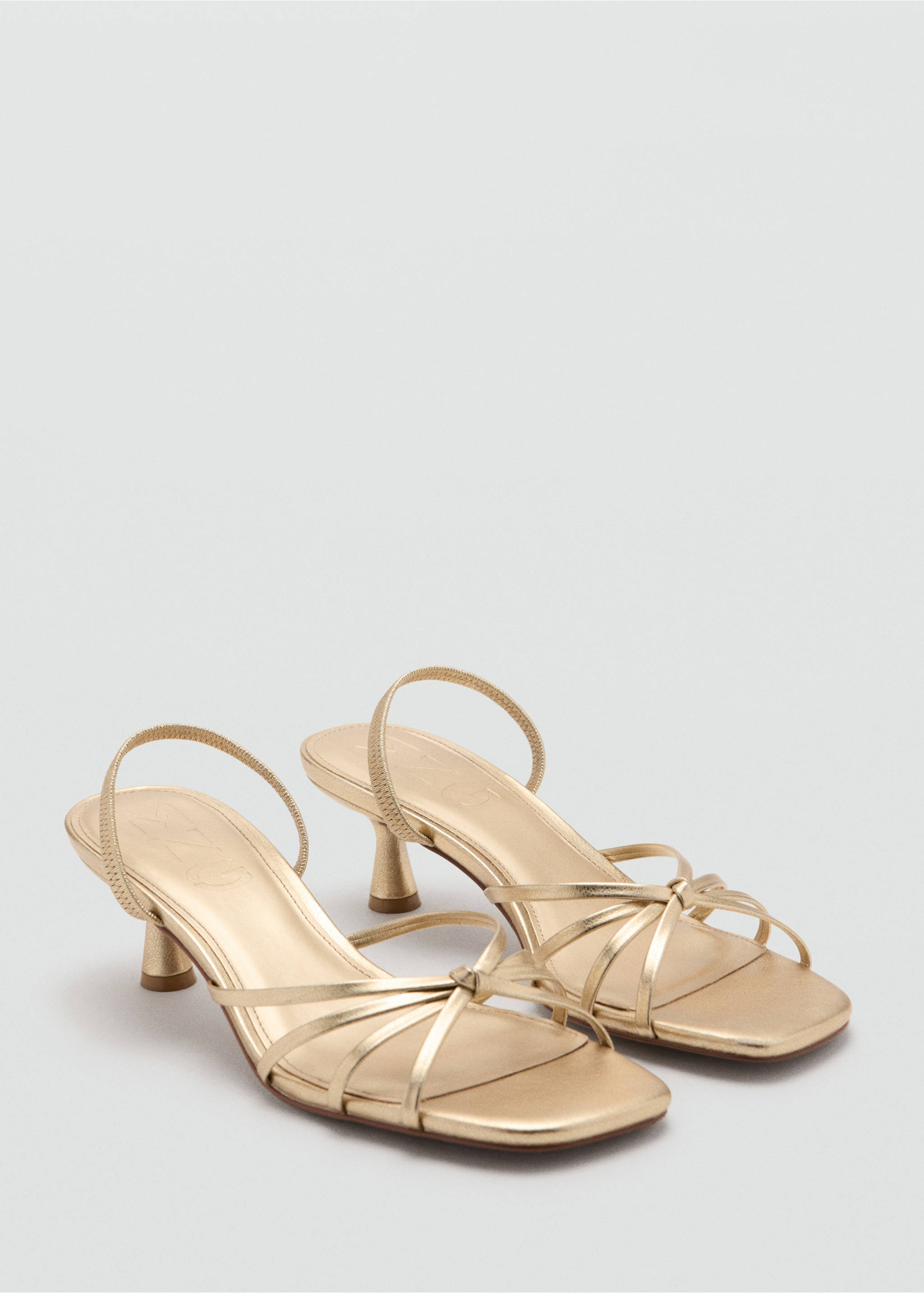 Gold heeled sandals with square toes, kitten heels, and delicate multi-strap knotted details., Gold. Ref: 37038280-00.