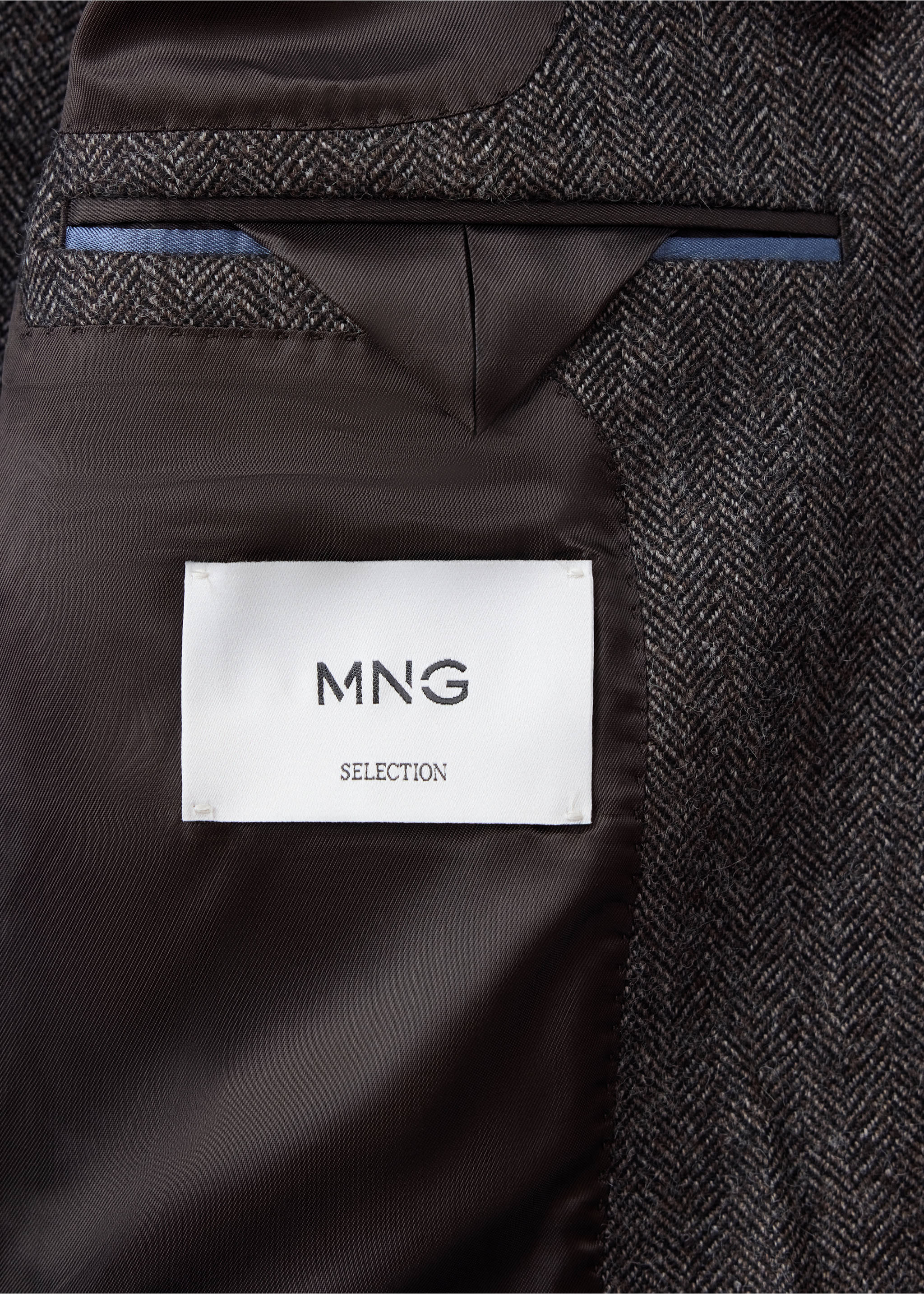 Slim-fit wool-blend blazer with pockets - Details of the article 0, Brown. Ref: 37038284-00.