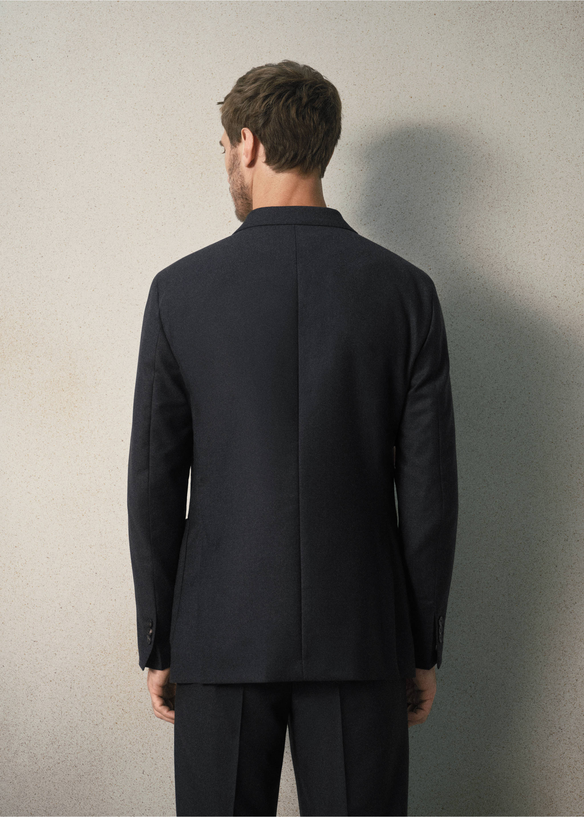 Dark navy blue blazer shown from the back., Charcoal. Ref: 37038285-00.