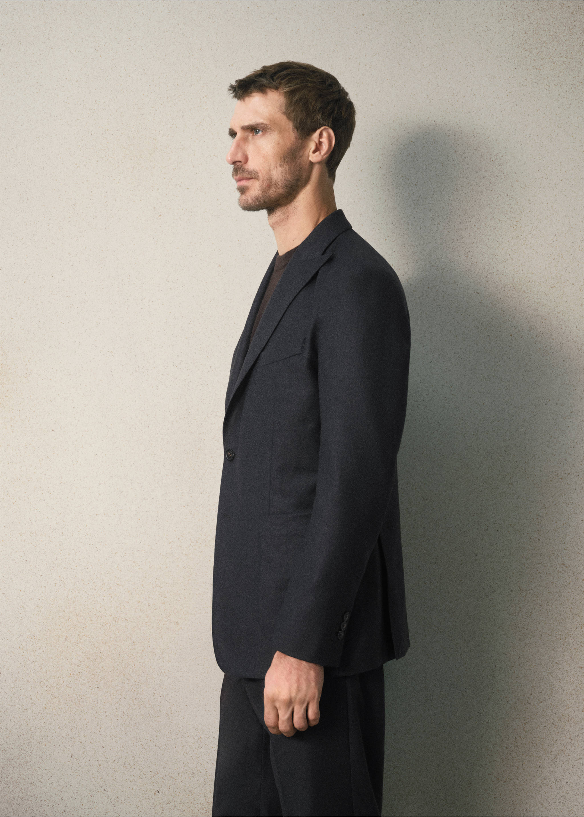 Dark navy blue blazer with notched lapel and patch pockets., Charcoal. Ref: 37038285-00.