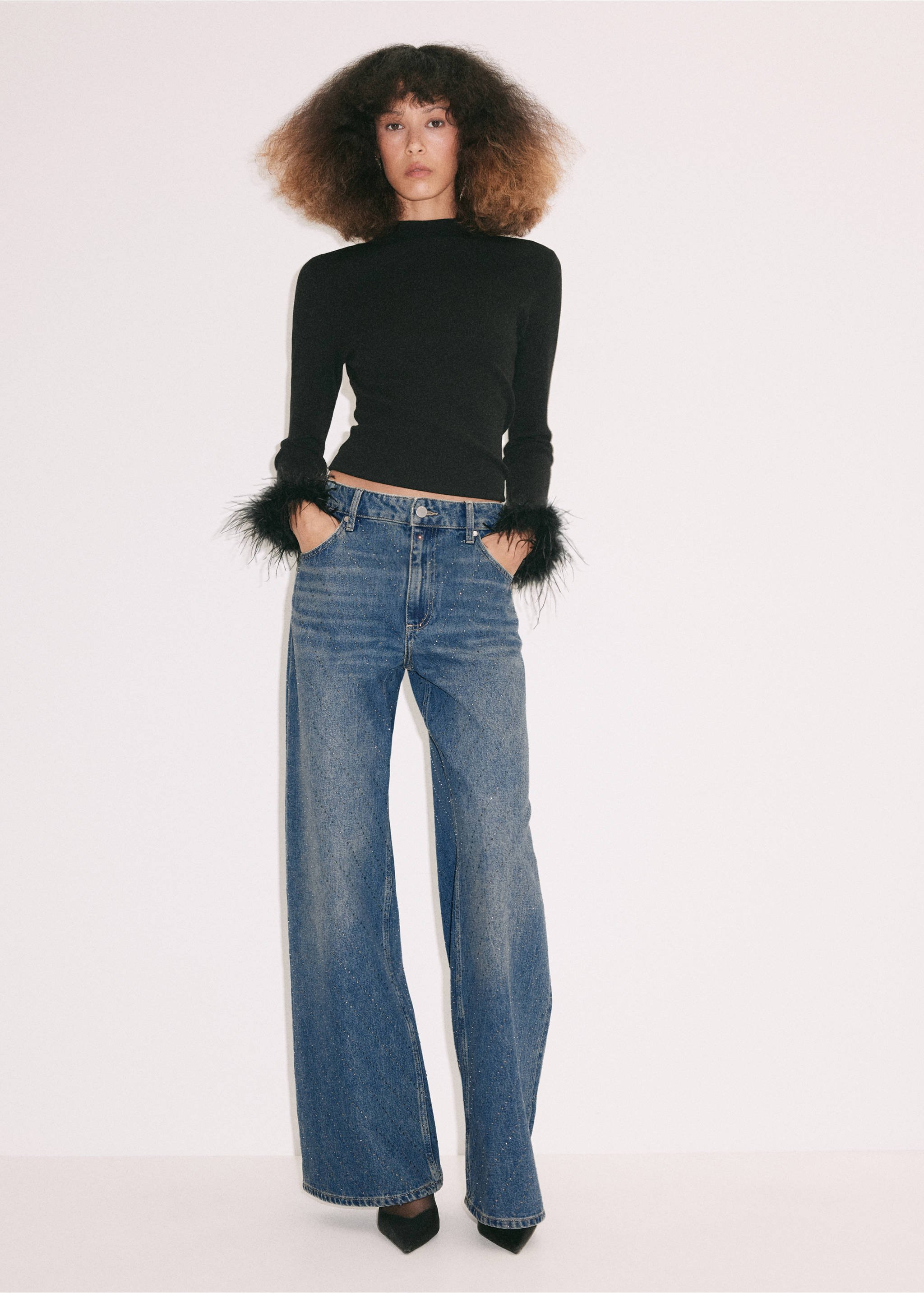 Jeans wide leg brillantes - Plano general, Azul oscuro. Ref: 37038287-00.