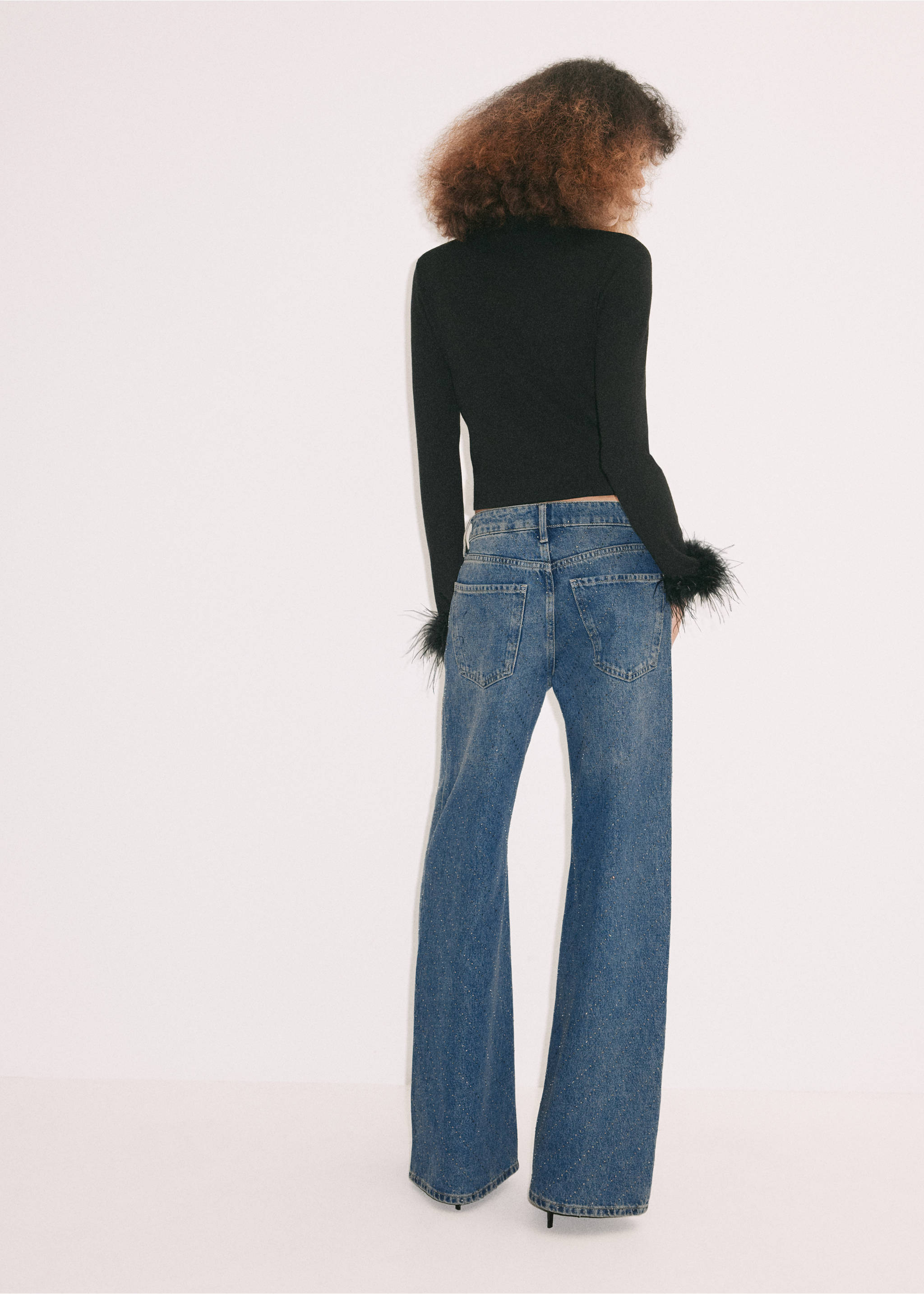 Jeans wide leg brillantes - Reverso del artículo, Azul oscuro. Ref: 37038287-00.