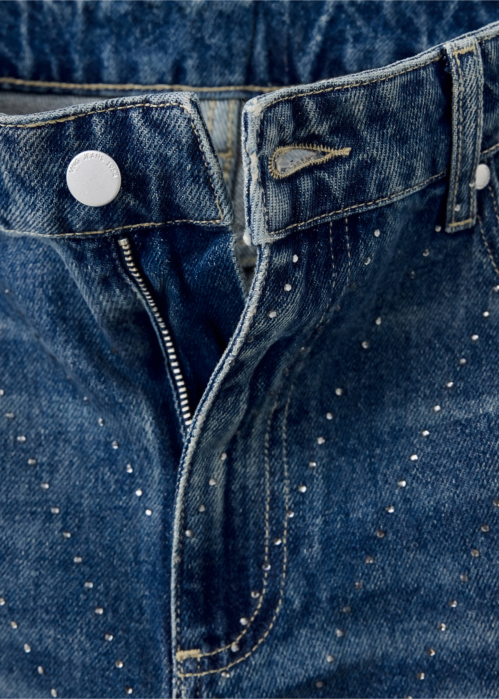 Shiny wide-leg jeans - Details of the article 0, Dark Blue. Ref: 37038287-00.