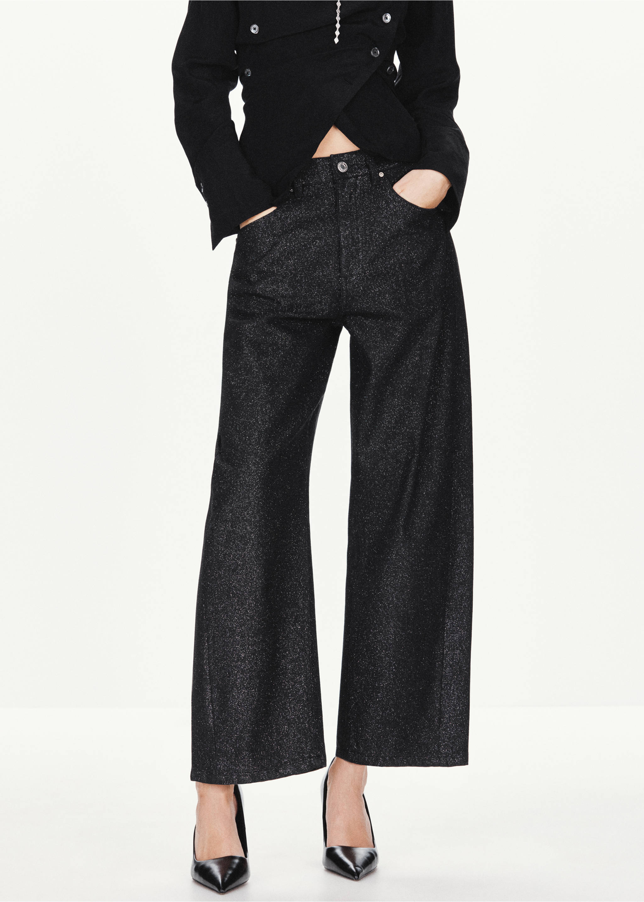 Balloon-Jeans mit Lurex - Mittlere Ansicht, Black denim. Ref: 37038288-00.