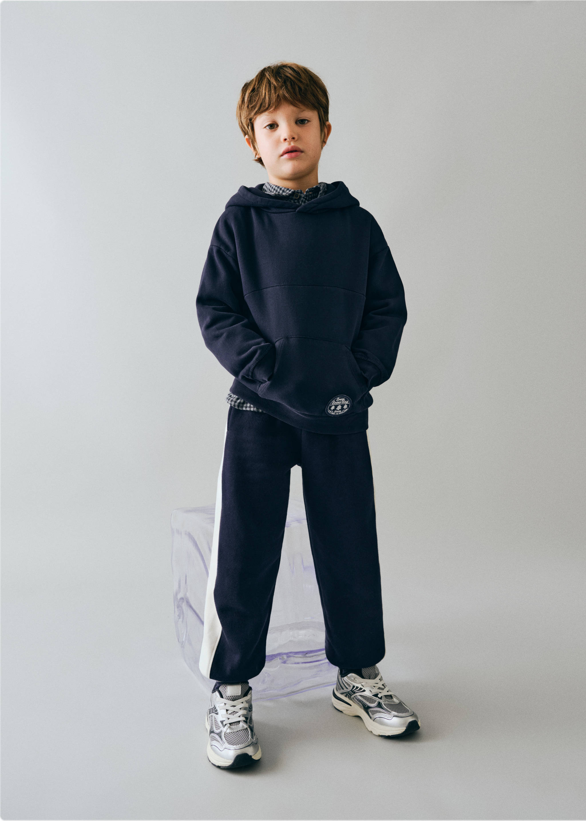 Printed cotton hoodie - General plane, Navy. Ref: 37038632-00.