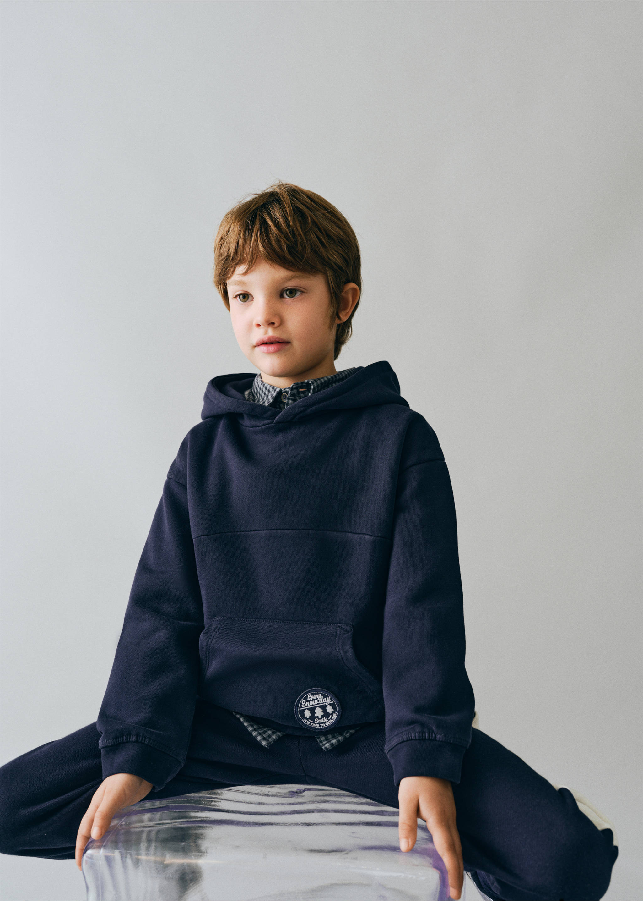 Printed cotton hoodie - Medium plane, Navy. Ref: 37038632-00.