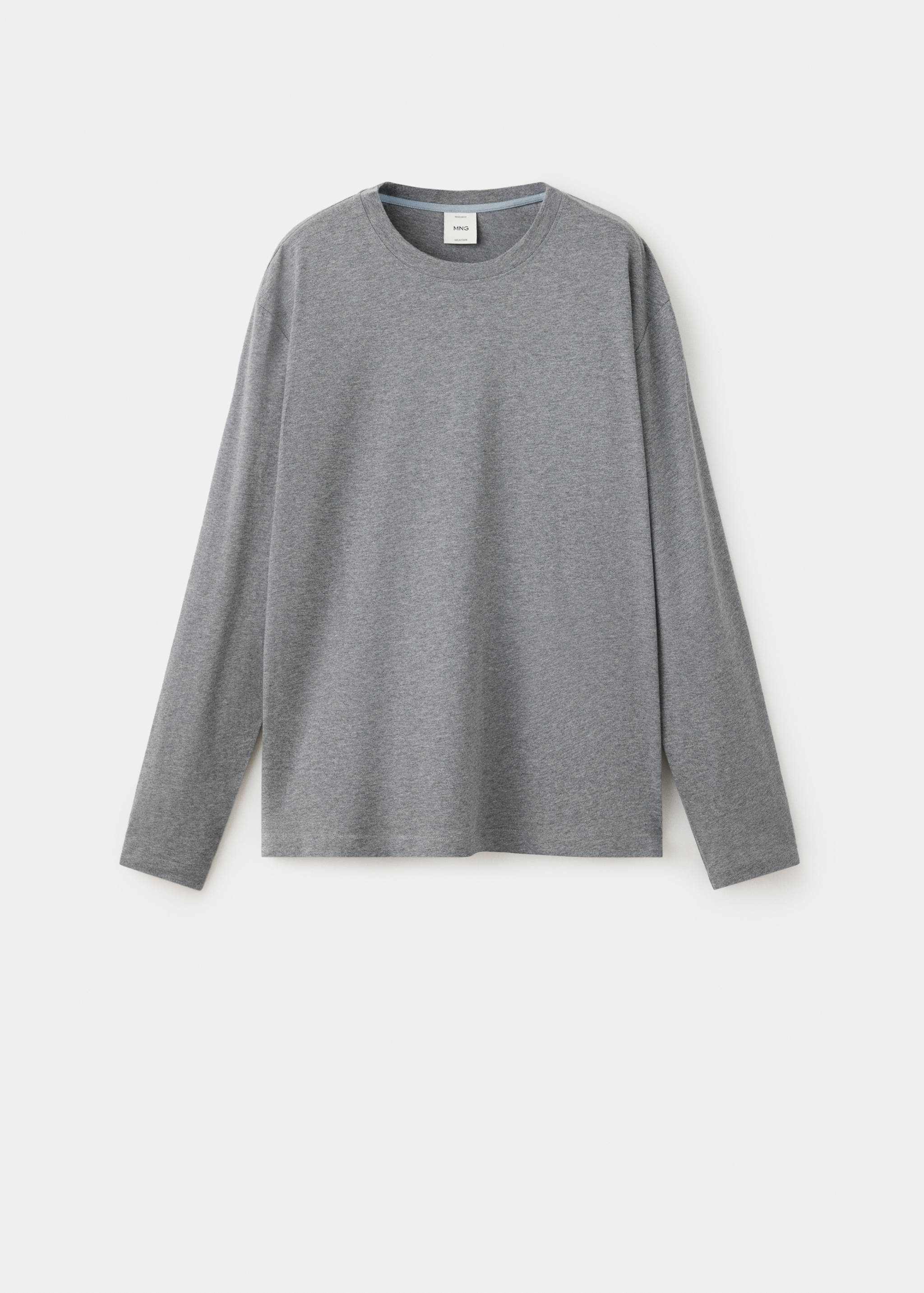 Grey marl long-sleeve t-shirt with a crew neck.