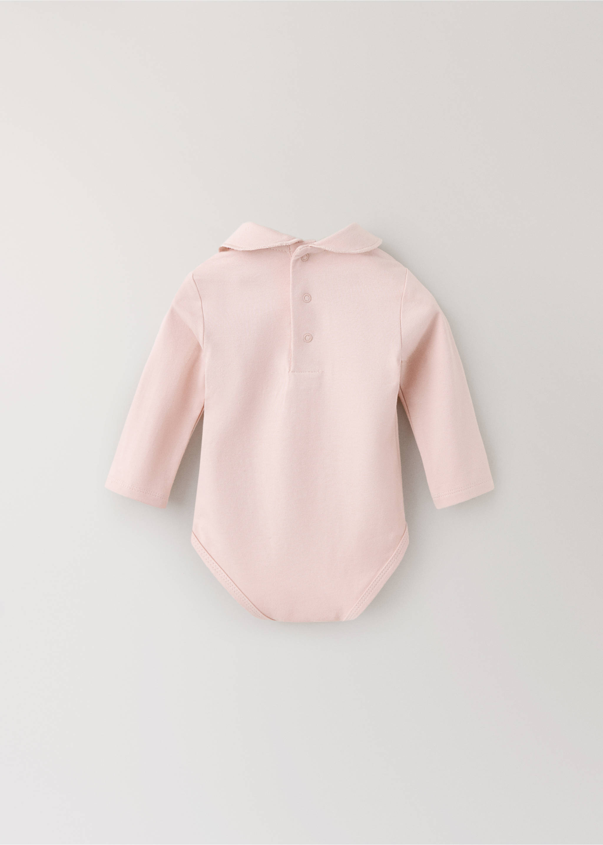 Pink baby bodysuit with long sleeves, Peter Pan collar and back button placket, Red. Ref: 37038639-00.
