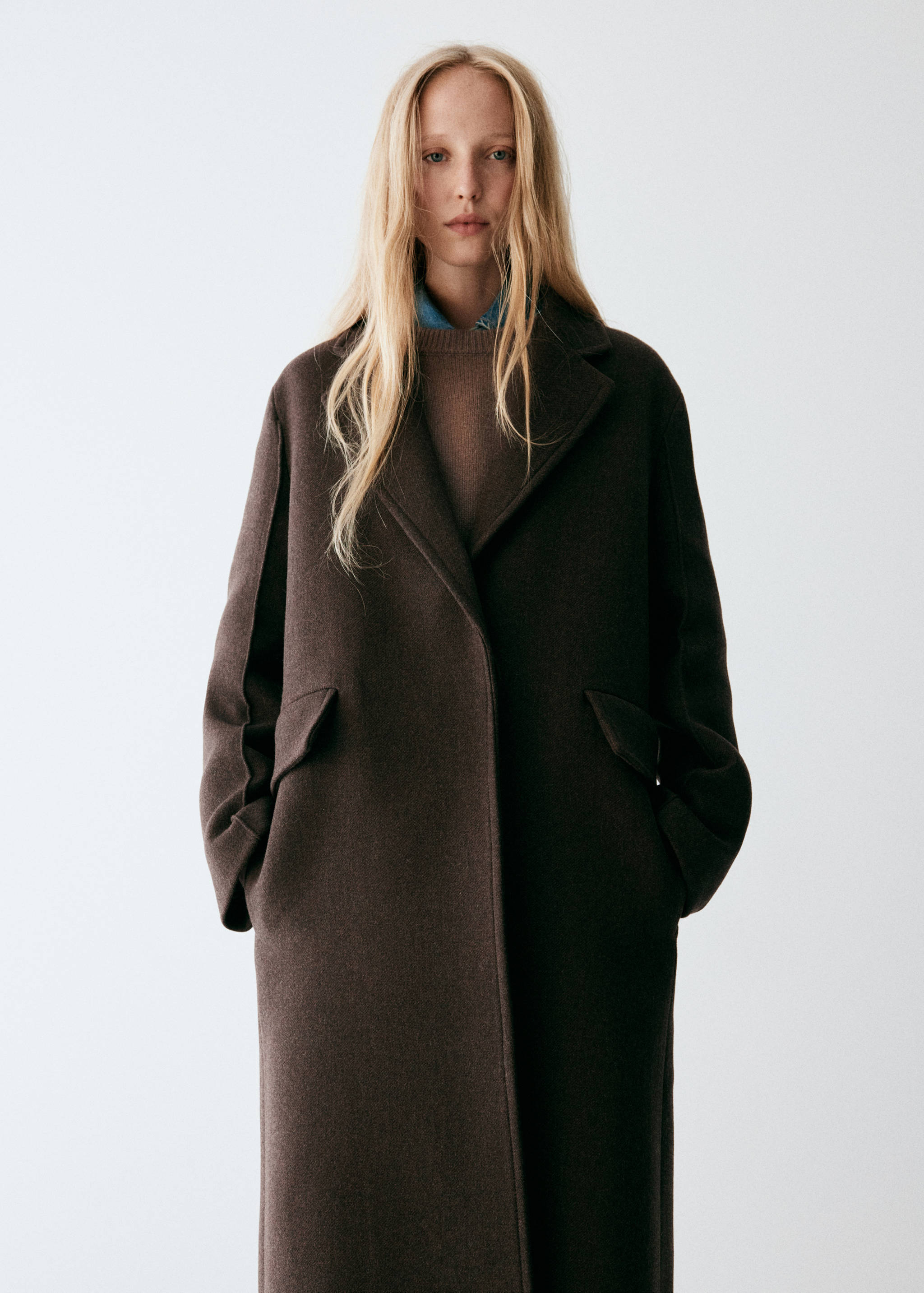Manteau laine Manteco ceinture - Plan moyen