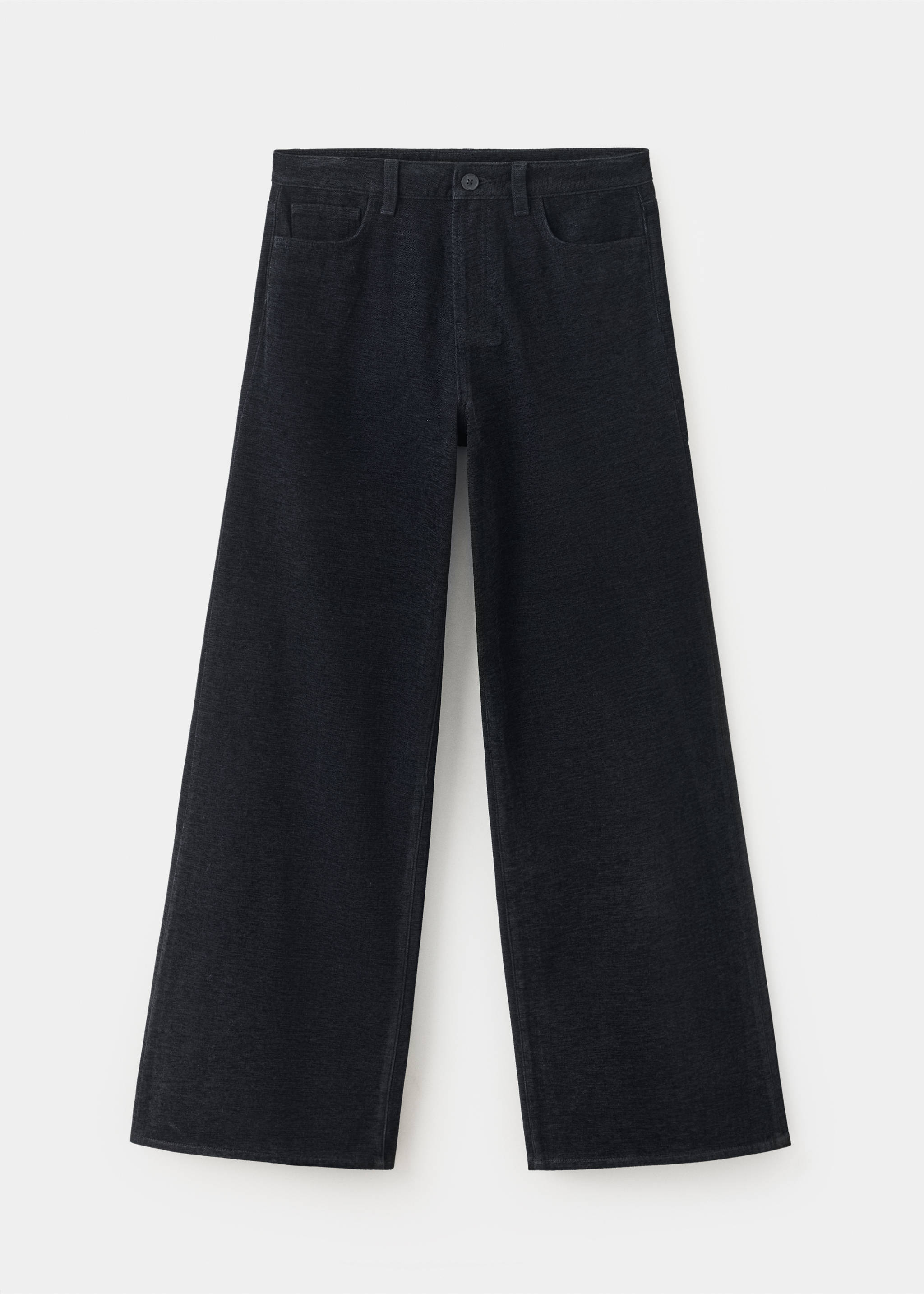 Dark grey wide-leg denim trousers with a mid-rise waist and belt loops., Black. Ref: 37039115-00.