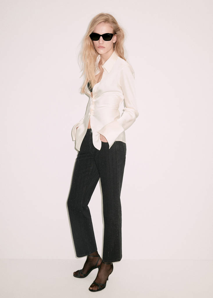 Straight-leg jeans with crystal detailing by Mango