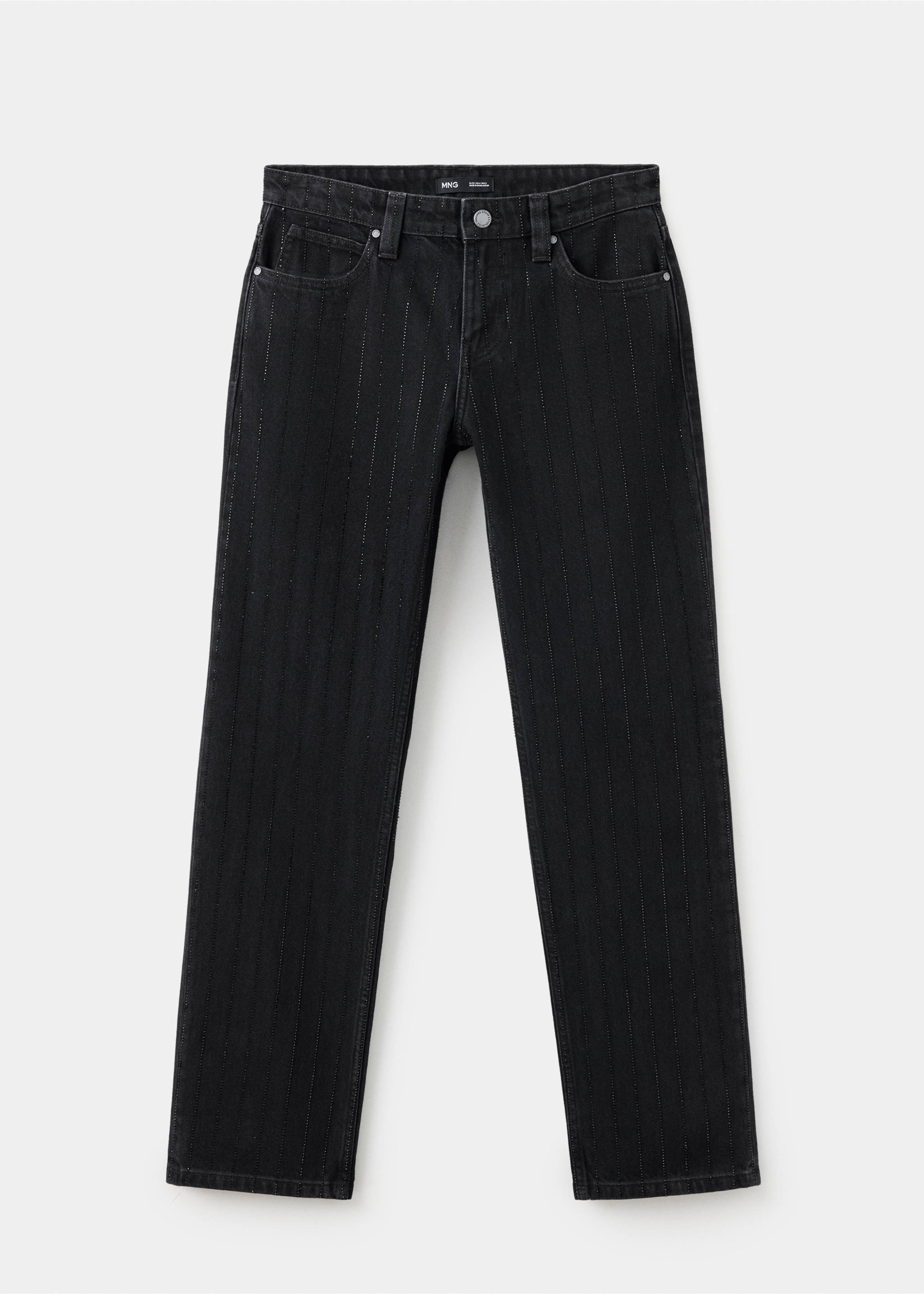 Pantalones vaqueros rectos de color negro con rayas verticales de pedrería., Denim negro. Ref: 37039116-00.