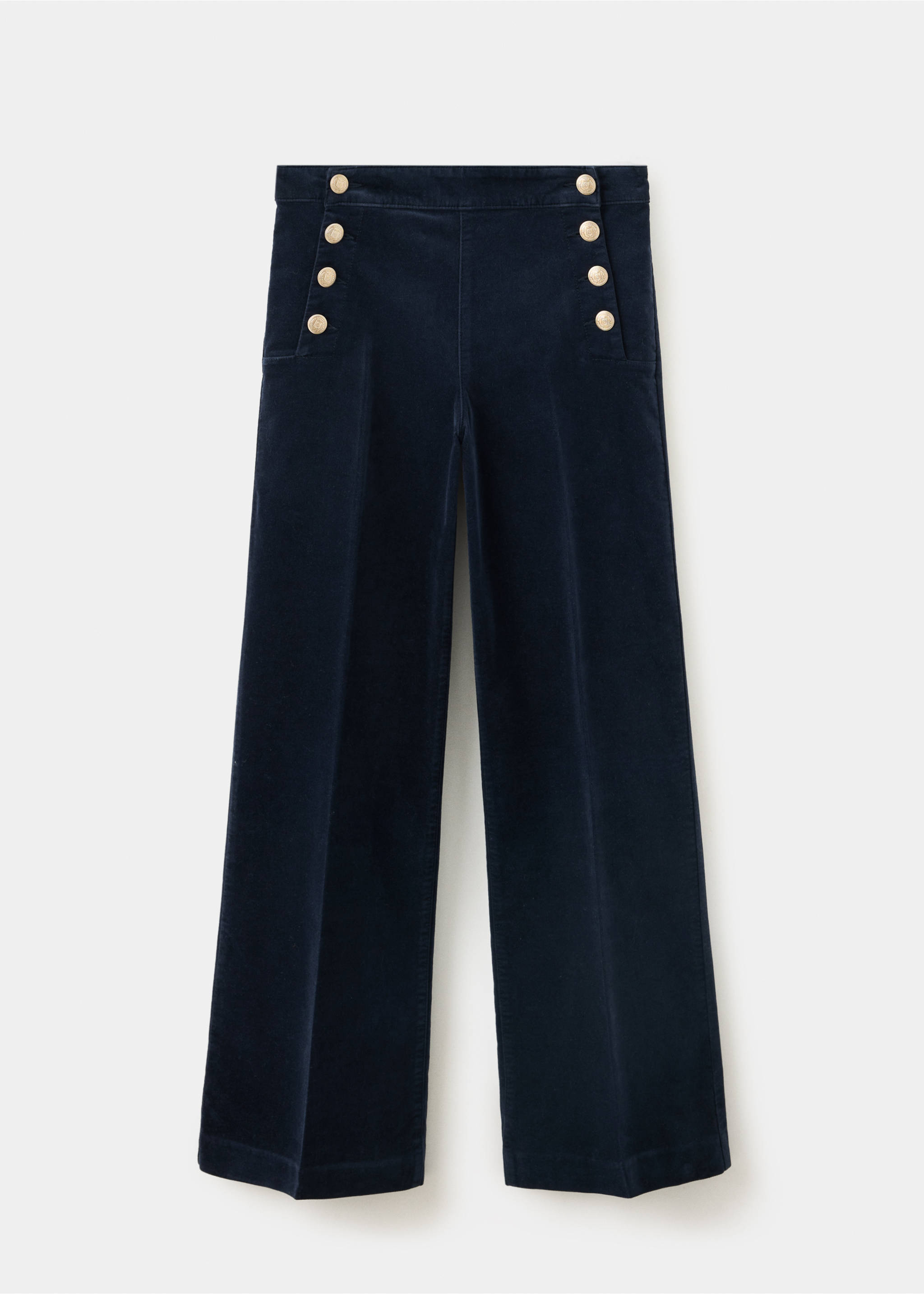 Navy blue high-waisted wide-leg trousers with gold-tone metal buttons., Blue. Ref: 37039117-00.