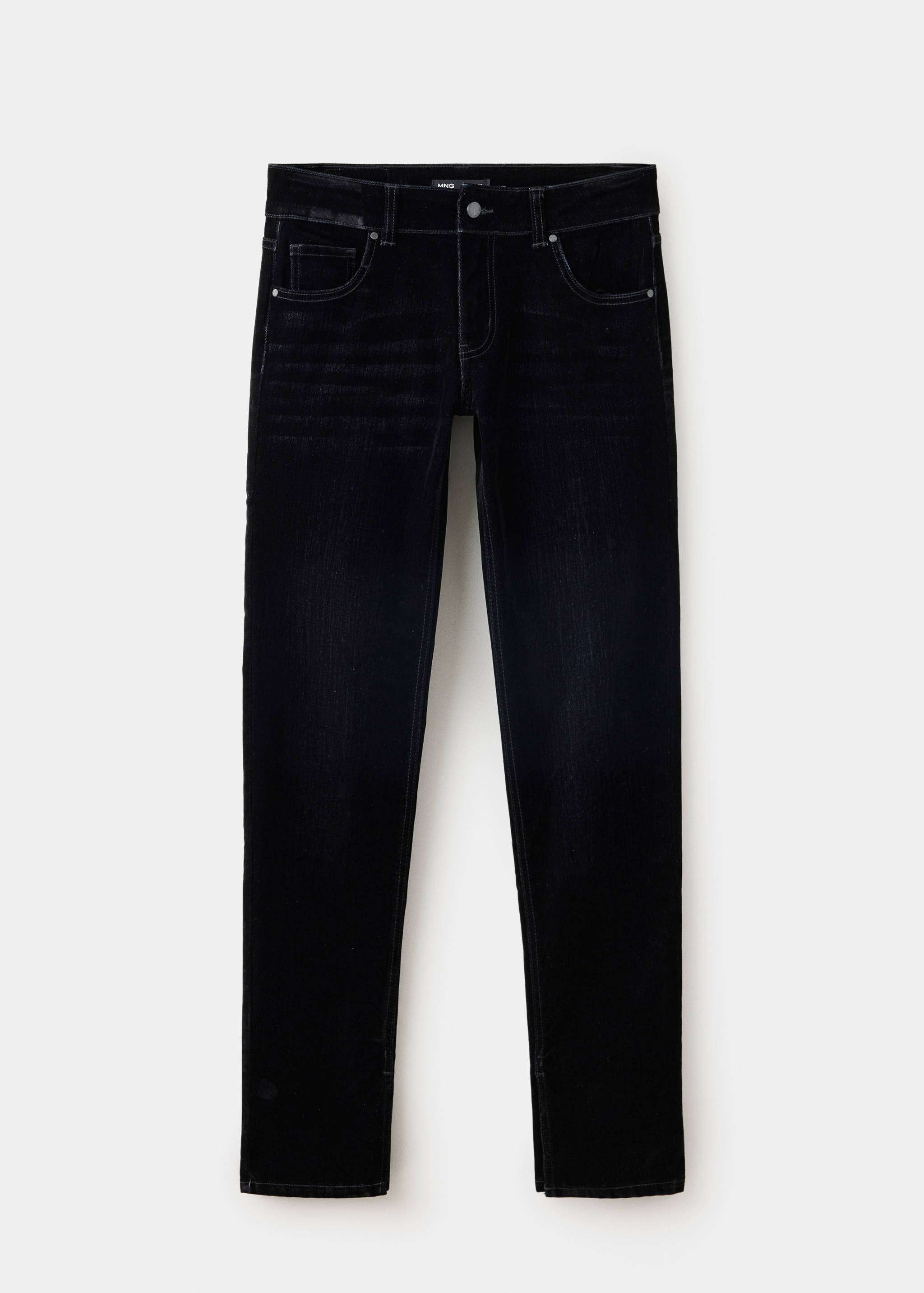 Dark black skinny jeans with five-pocket styling